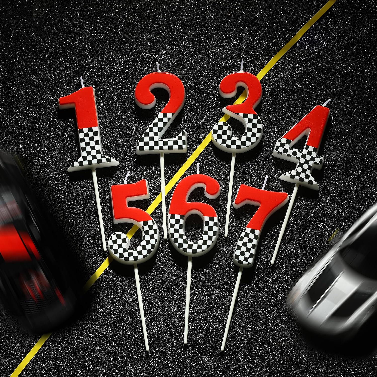 PHD CAKE 2.76 Inch Number 3 Racing Modern Birthday Candles, Red, Black and White Stripes Number Candles, Cake Number Candles, Party Celebration, Style Candle