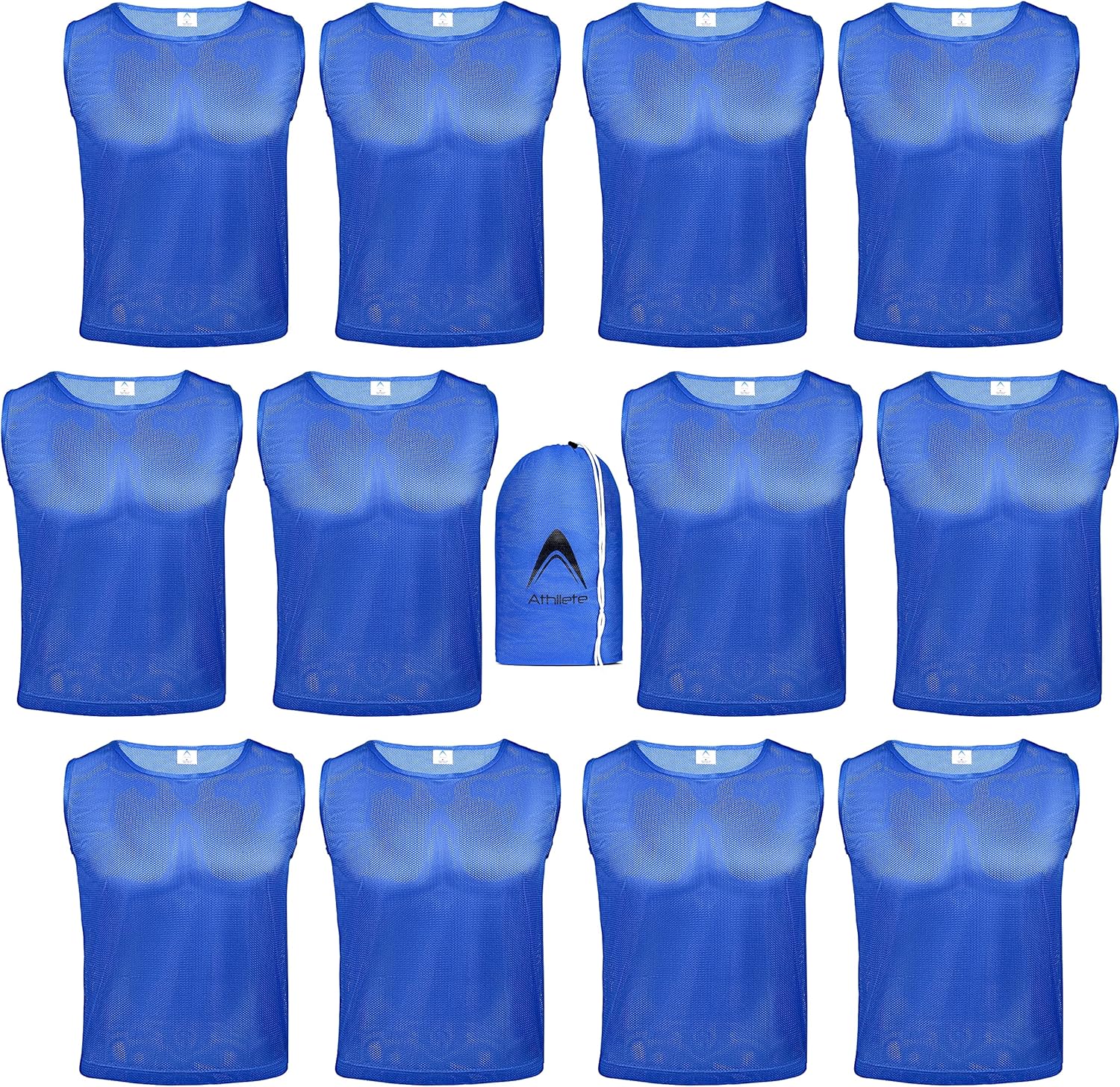 Athllete 12 pcs Duramesh Pinnies/Scrimmage Vest - Kids Youth and Adult Pinnies, Numbered Penny Jerseys for Soccer