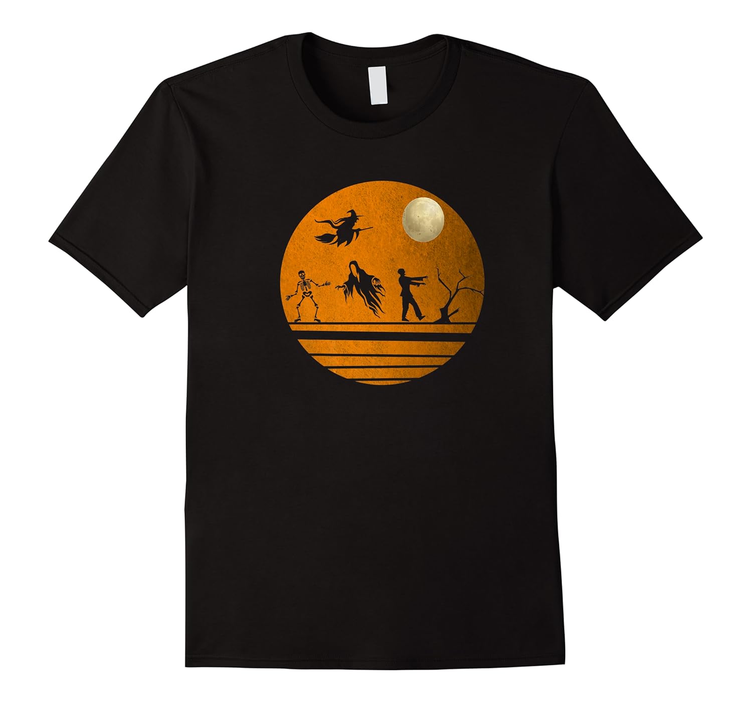 halloween with a witch,  zombie,  and skeleton shirts
