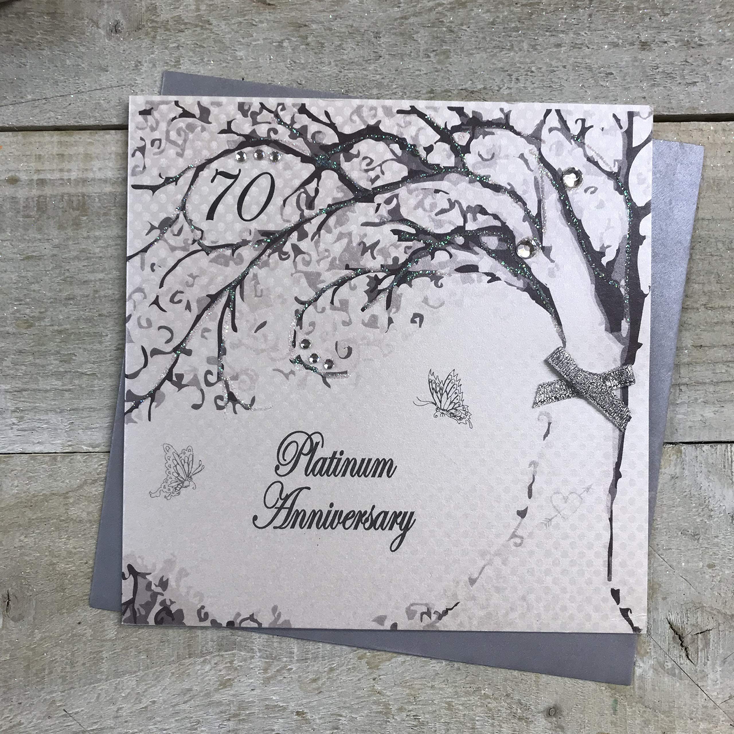 WHITE COTTON CARDS Platinum Handmade 70th Anniversary Card, PA70,16cm x 16cm