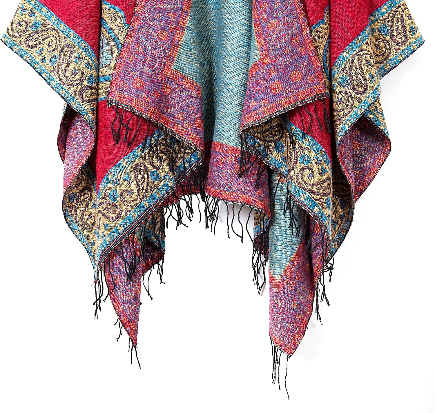 Urban CoCo Women's Printed Tassel Open front Poncho Cape Cardigan Wrap Shawl - Image 5