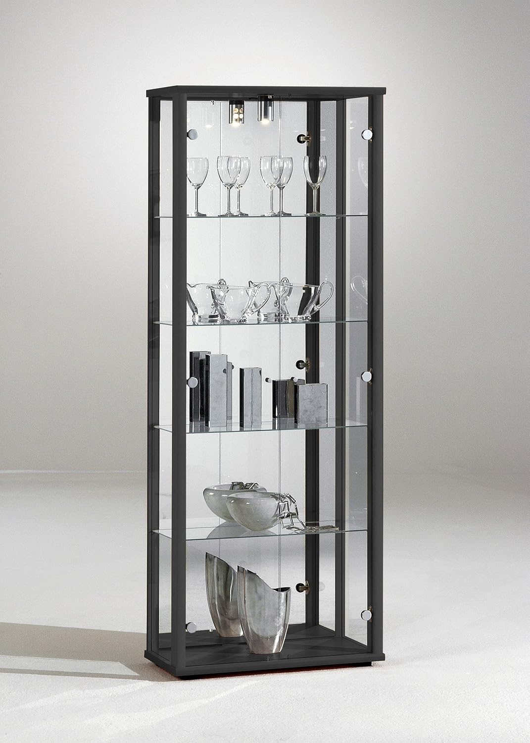 Glass Display Unit 2 Door Black, Silver or Oak effect (DOUBLE