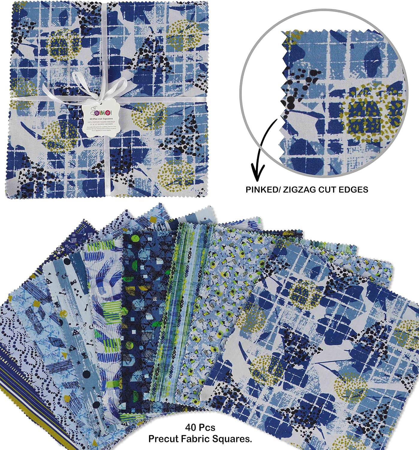 Soimoi Precut 10-inch Asian Theme Prints Cotton Fabric Bundle Quilting Squares Charm Pack DIY Patchwork Sewing Craft- Blue - Image 4