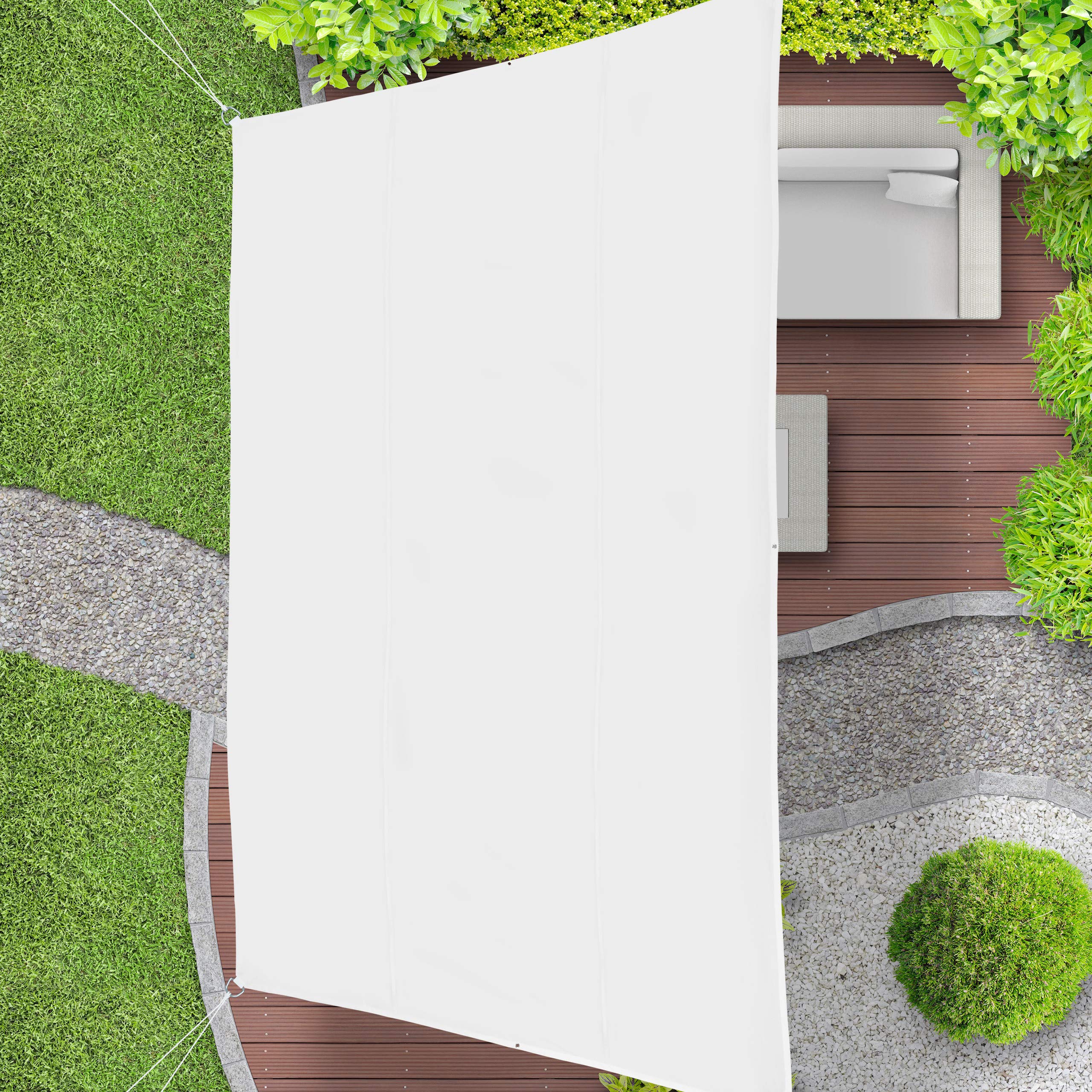 Relaxdays Sonnensegel Trapez, wasserabweisend, UV-beständig, Spannseile, Terrasse, Balkon, Pool, Maße 3x5,5x4x4 m, weiß