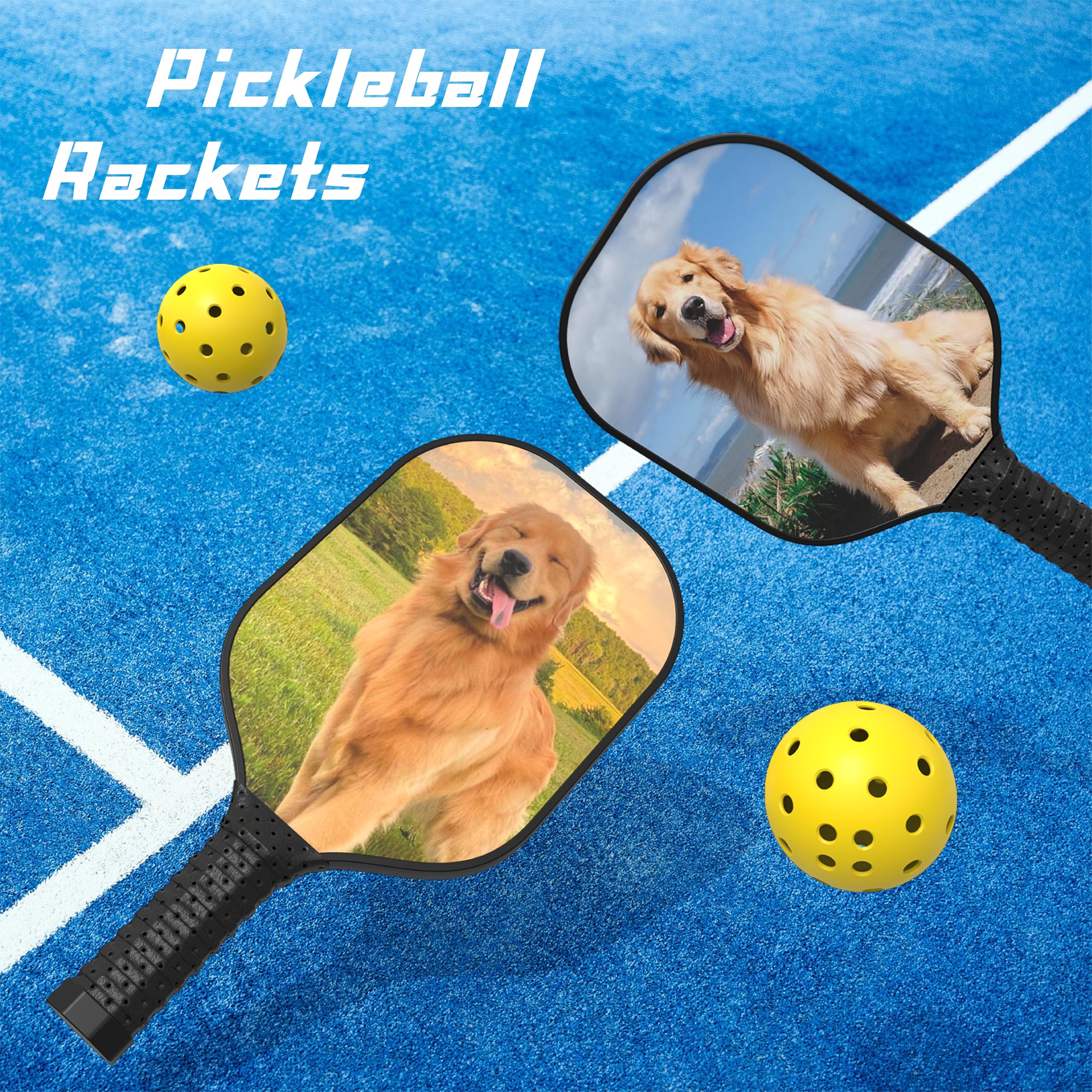 Personalization Pickleball Paddles Set, Custom Set for Beginner, Double Sided Print, Customized Logo Photo Gift for Family Friends