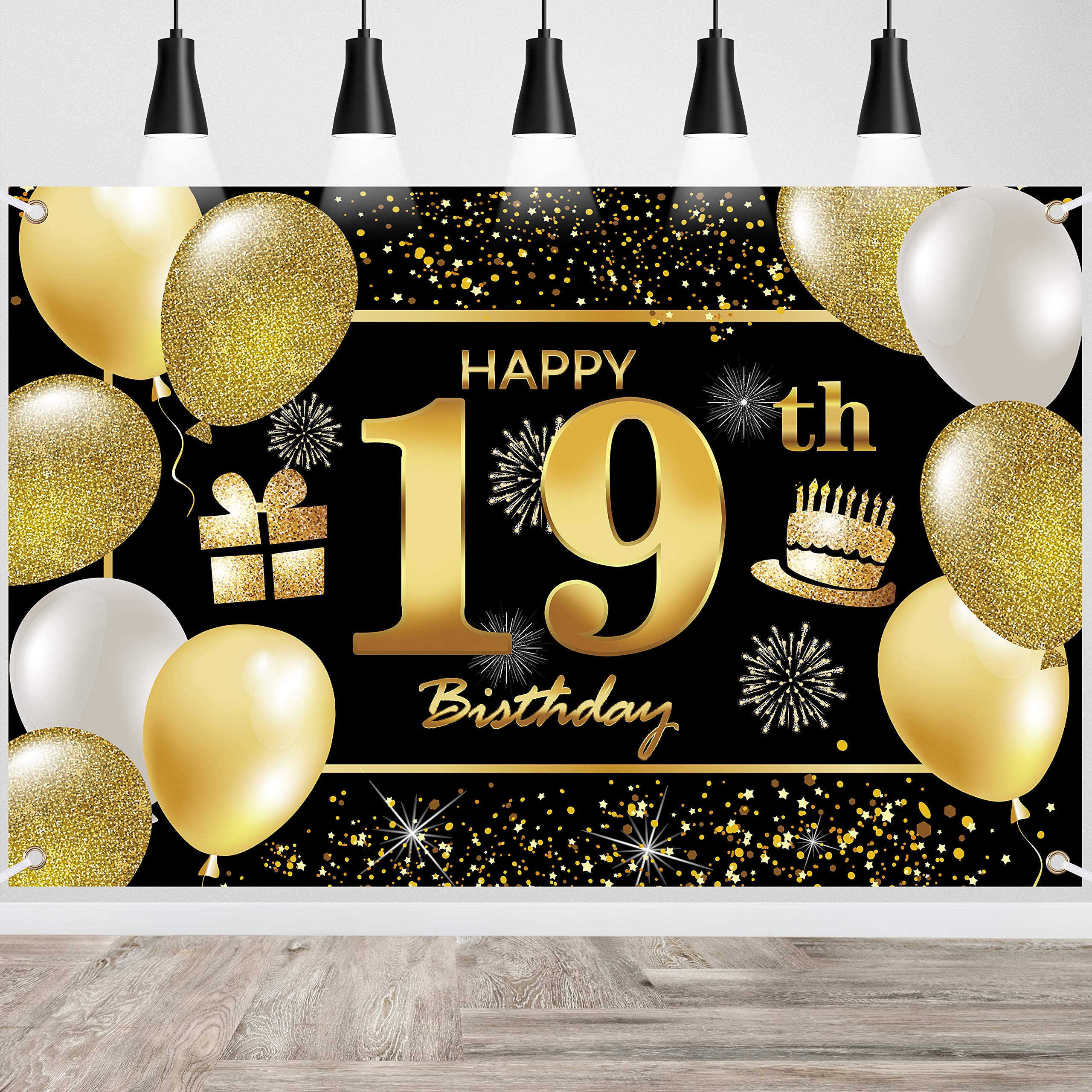 19th Happy Birthday Banner IMISI Birthday Decorations Birthday Backdrop Decorations for a Party