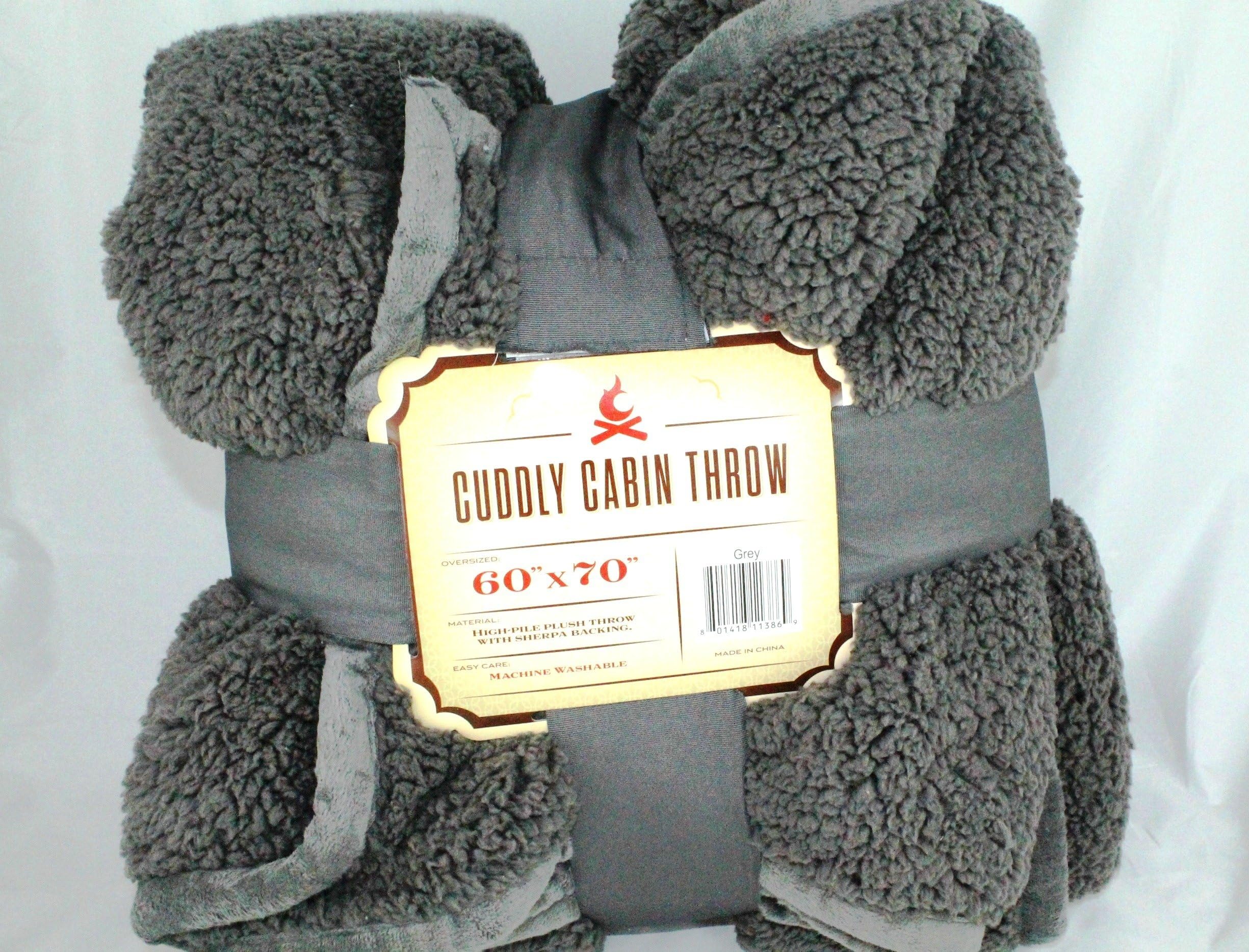 Cuddly Cabin Sherpa Throw Blanket , Reversible, Oversized 60in. X 70in. (Grey)