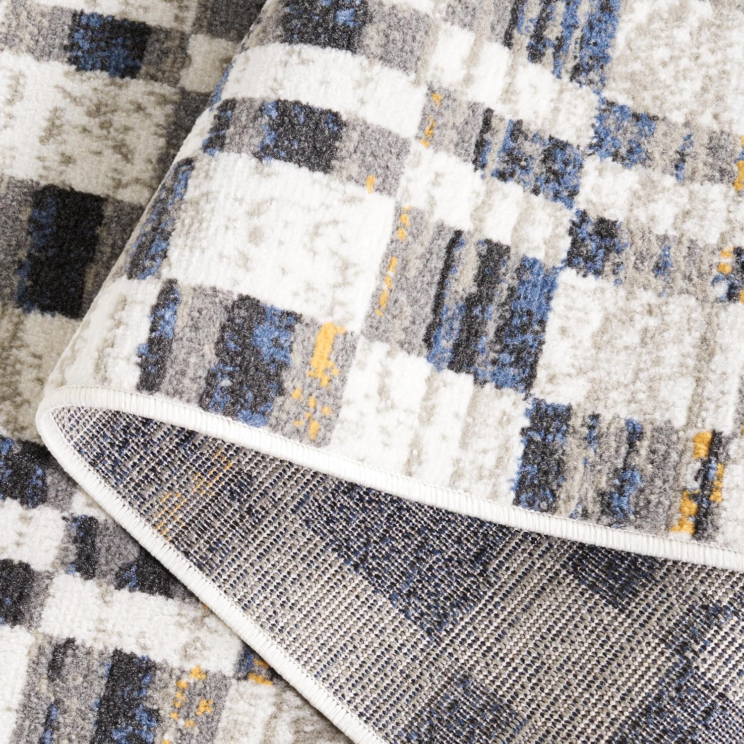 SAFAVIEH Pyramid Collection Runner Rug - 2'2" x 8', Ivory & Grey Navy, Checkered Design, Non-Shedding & Easy Care, Ideal for High Traffic Areas in Living Room, Bedroom, Dining (PYR224A-28)