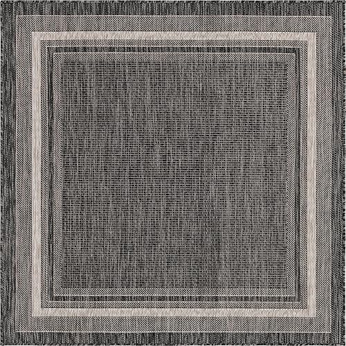 Vista 389 de Unique Loom - Colección Outdoor Border - Tapete para exteriores de borde suave - 5 pies 3 pulgadas x 8 pies, rectangular, azul/marfil azu/marfil