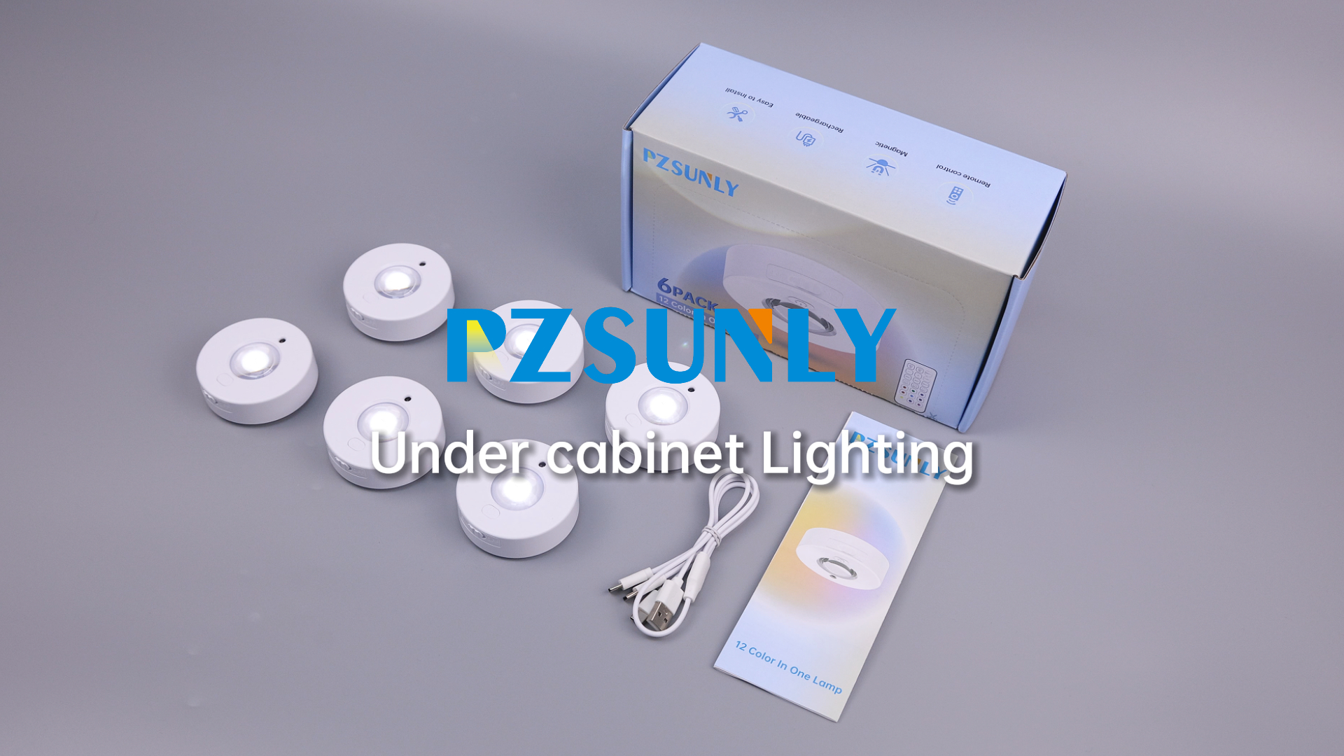 Image of 6 Pack Under Cabinet Lighting,Puck Lights with Remote,1200mAh Battery Operated Wireless Cloest Light,Under Counter Lights for Kitchen,Shelf,Hallway