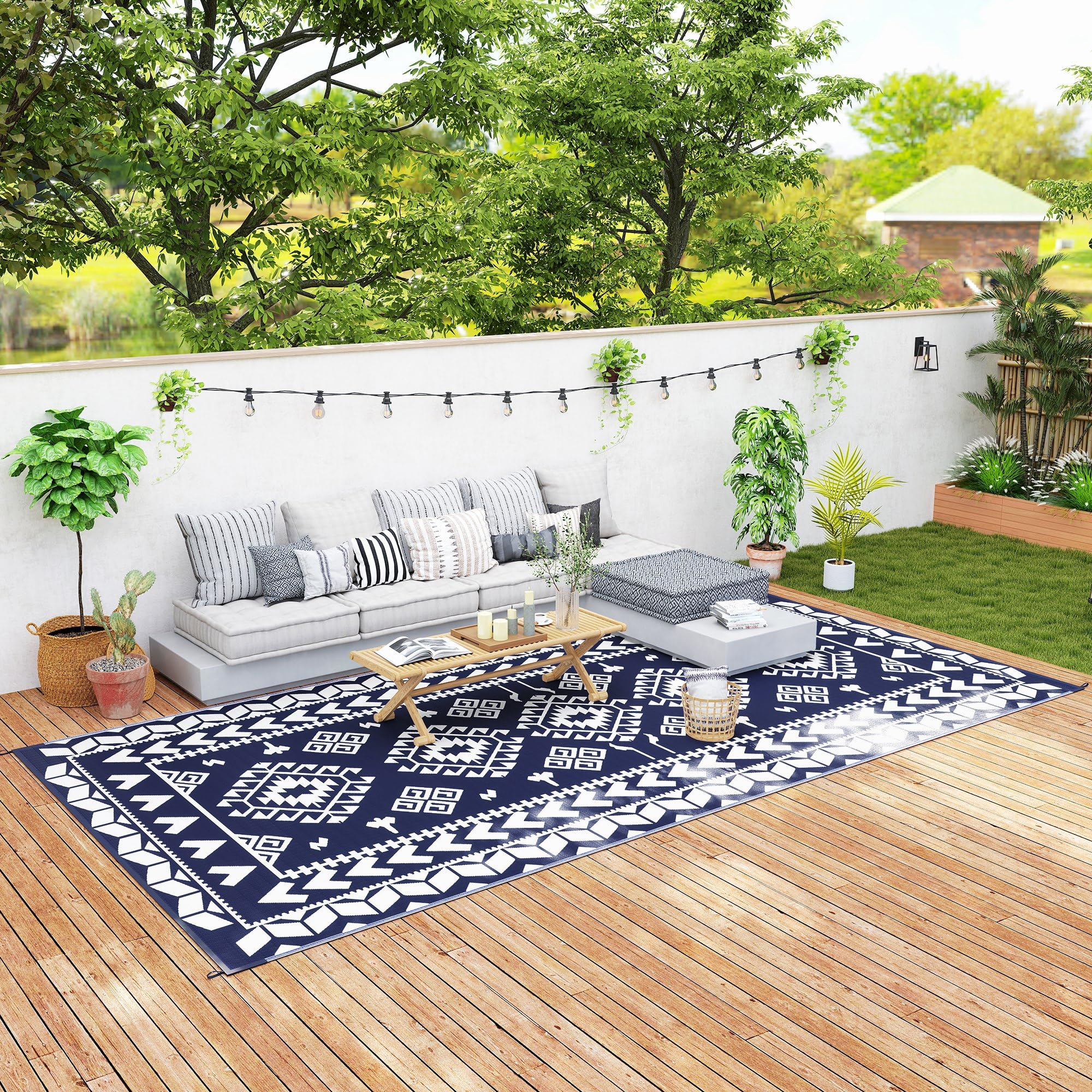 Outsunny Outdoor Rug for Patio 9 x 18 Waterproof Large Mat