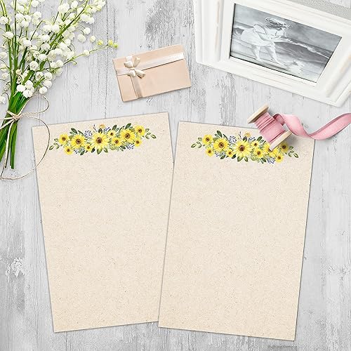 Miniatura 7 de 321Done Tarjetas de notas de girasol en blanco, papel kraft  (50) tarjetas de 5 x 7 con bonitas flores amarillas de sol, centro  cartulina premium