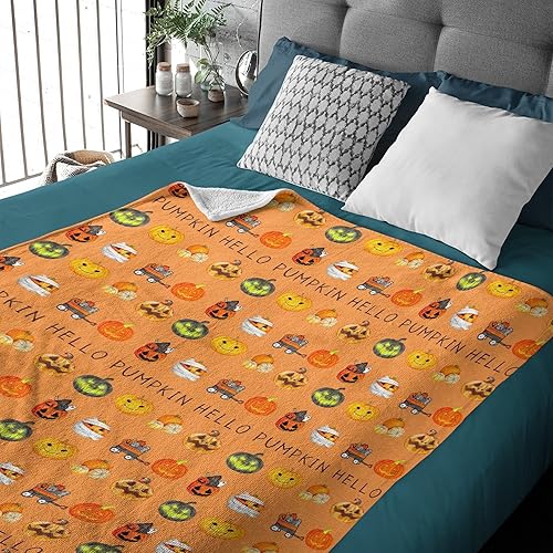 Miniatura 3 de Manta con texto en inglés "Pumpkin Hello Hello", de forro polar, para mujeres, hombres y niños, para verano, suave, mullida, para sofá, casa,