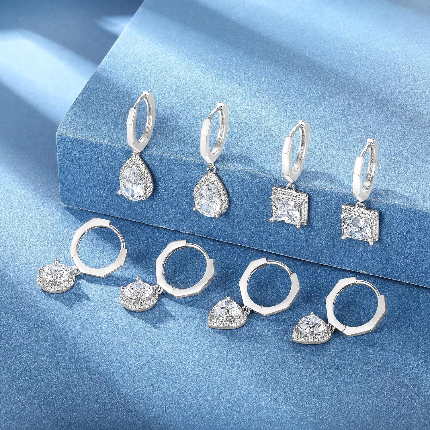 MDFUN 4 Pairs Dangle Drop Earrings for Women, 18K Gold Plated Cubic Zirconia Drop Dangle Huggie Hoop Earrings CZ Diamond Teardrop Hypoallergenic Jewelry - Image 3