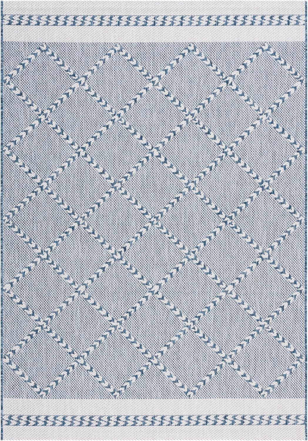 SAFAVIEH Washable Rug Outdoor Courtyard Collection - 4' x 5'7", Navy & Ivory, Non-Shedding & Easy Cleaning, Ideal for Patio, Backyard, Mudroom (CY8234-534)