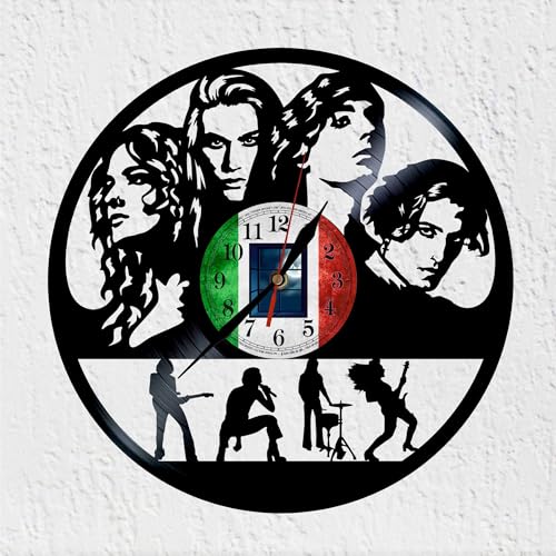 VINY WOODY Italian Band Vinyl Record Clock Music Hard Rock Post-Punk Gothic Rock Wall Decoration, Black/White