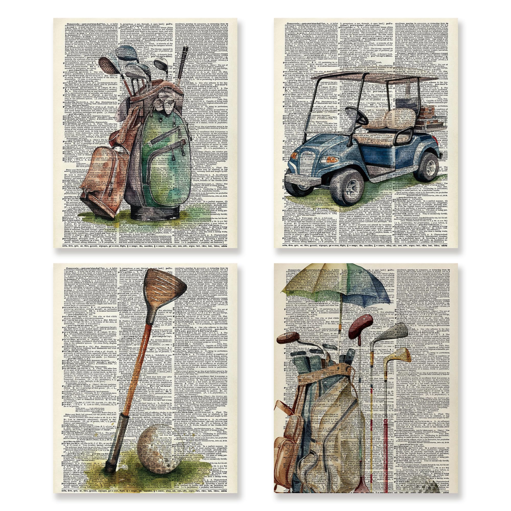 KSDUT Vintage Golf Wall Decor Art Set of 4 Retro Artwork