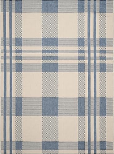 Miniatura 2 de Safavieh Courtyard Collection CY6162-402, tapete beige y chocolate para interiores o exteriores, Polipropileno, azul, beige, (Beige  Blue)