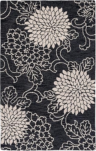 Miniatura 2 de Safavieh Jardin Collection JAR602Z - Alfombra de lana floral hecha a mano de 6 x 9 pies color negro y marfil