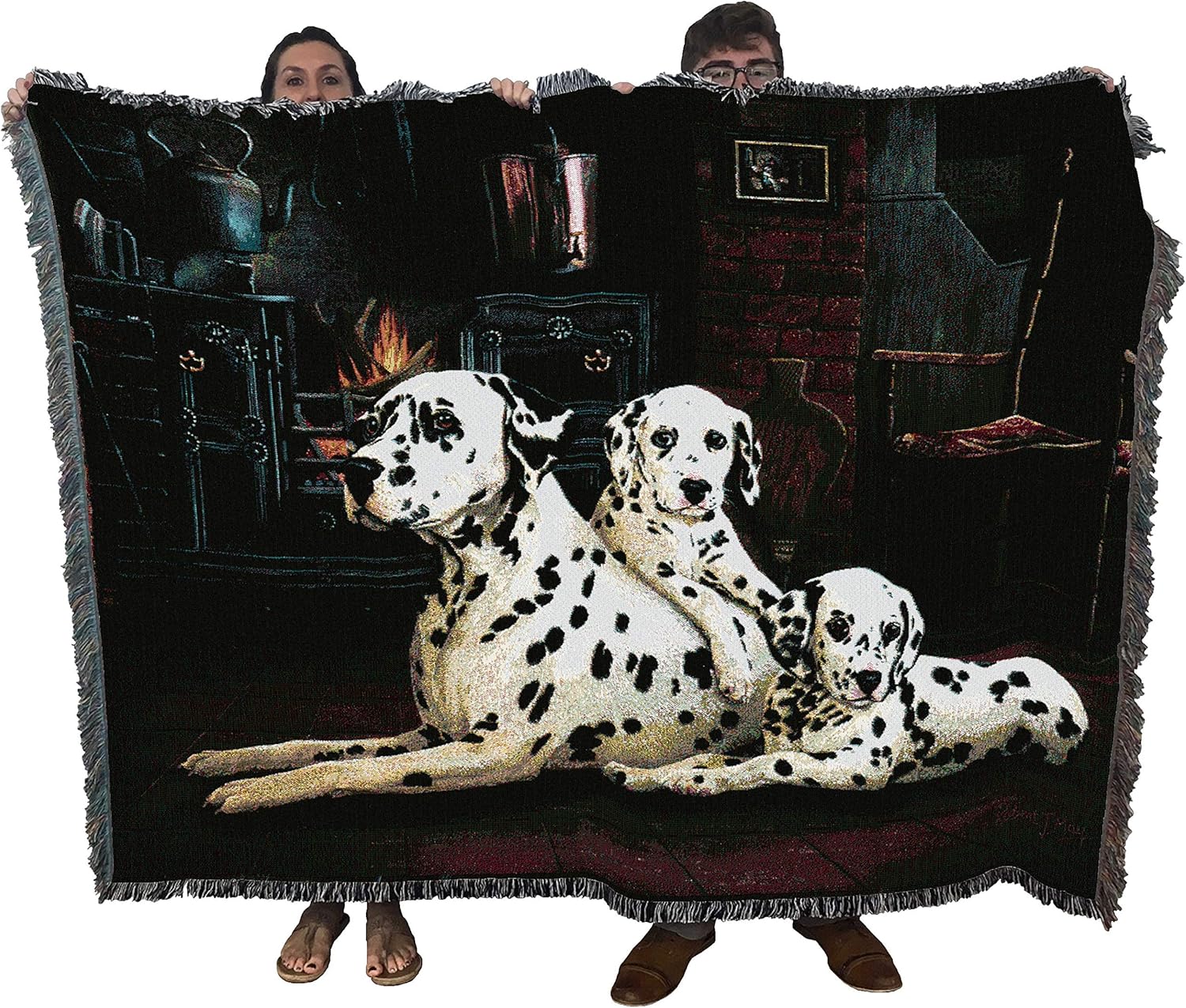 Pure Country Weavers Dalmatian with Puppies Dog Woven Blanket by Robert May - Gift Cotton Tapestry Throw - Made in The USA - 72" x 54"