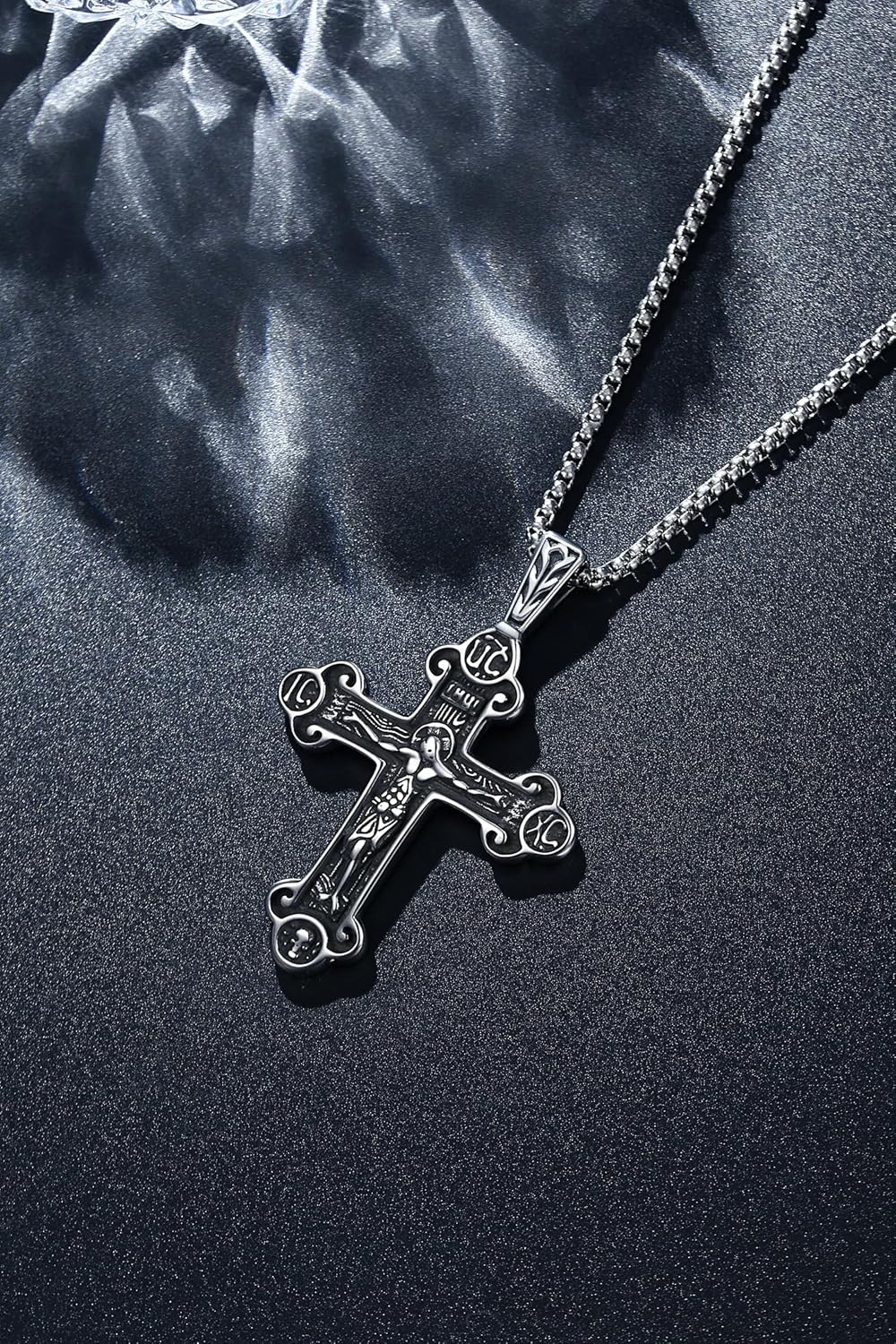 Orthodox Cross Necklace for Men Women - Vintage Byzantine Crucifix Pendant, Stainless Steel Religious Christian Jewelry - Image 3
