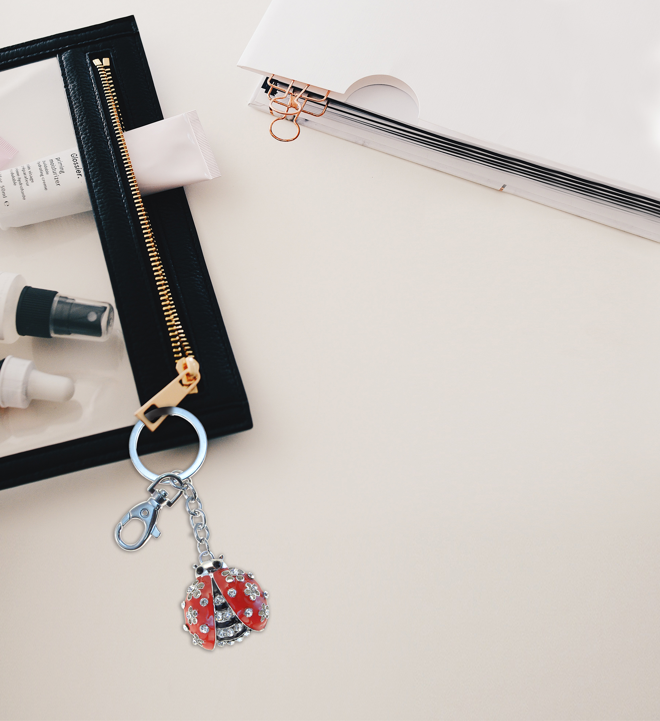アクセサリー Lady Amazon.com: Aqua79 Ladybug Keychain – Silver 3D Sparkling Charm