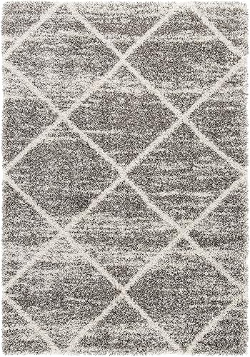 Miniatura 2 de SAFAVIEH Colección Hudson Shag -Alfombra de área, 9 x 12 pies, gris y marfil desgastado, diseño de enrejado, no desprende pelusa y de fácil cuidado,