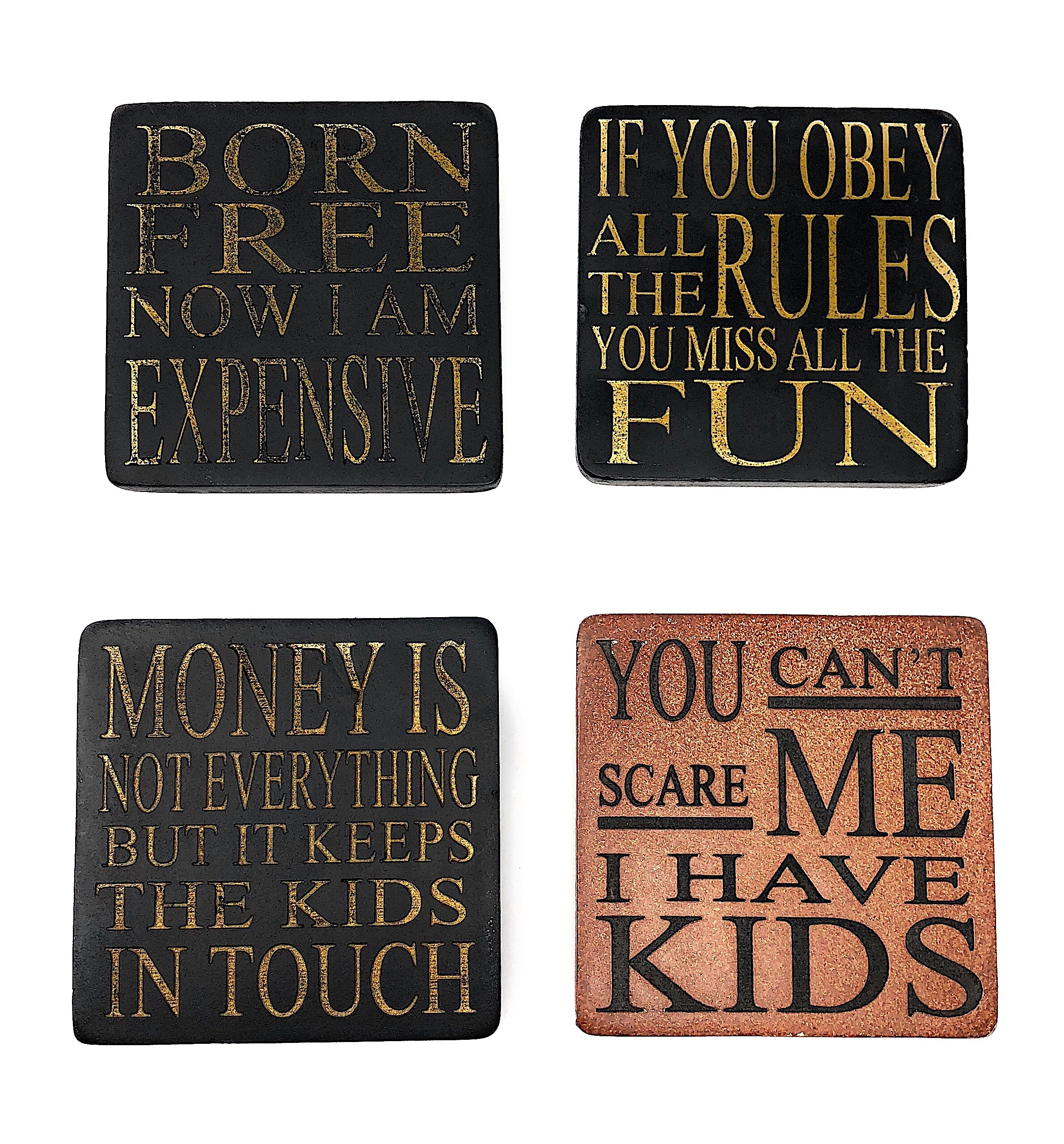 Novelty Funny Cool Coasters Wall Plaques with Display Stands (Set of 4)