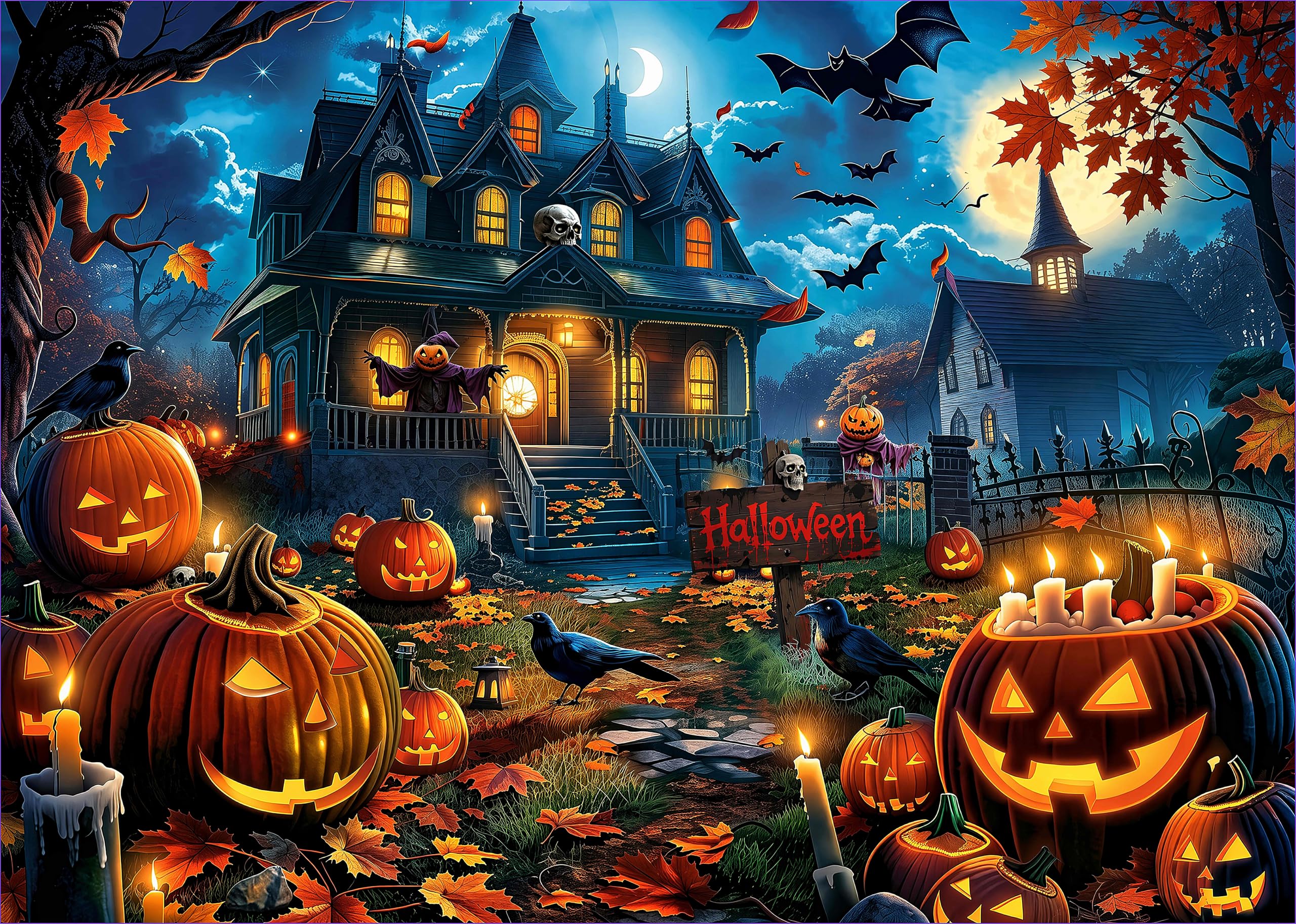 Jigsaw Puzzle 1000 Pieces for Adults, Halloween Haunted House,Challenging Adult Puzzles f…