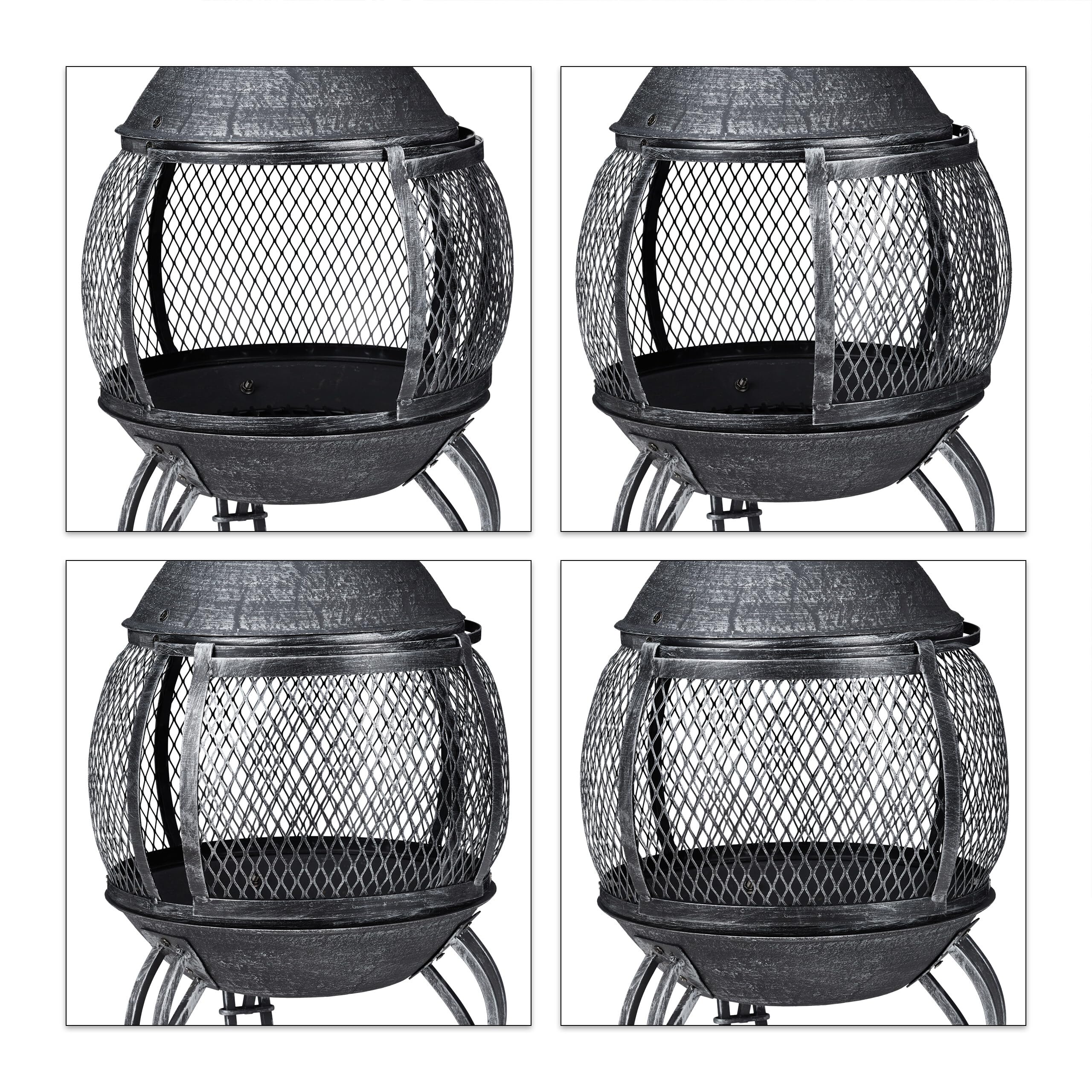 Relaxdays Forno Azteco Attizzatoio Graticola per Legna Griglia Parascintille Giardino Alto 89 cm Grigio