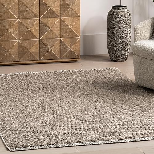 Miniatura 8 de nuLOOM Alfombra de área sólida con flecos de granja, 4x6, beige