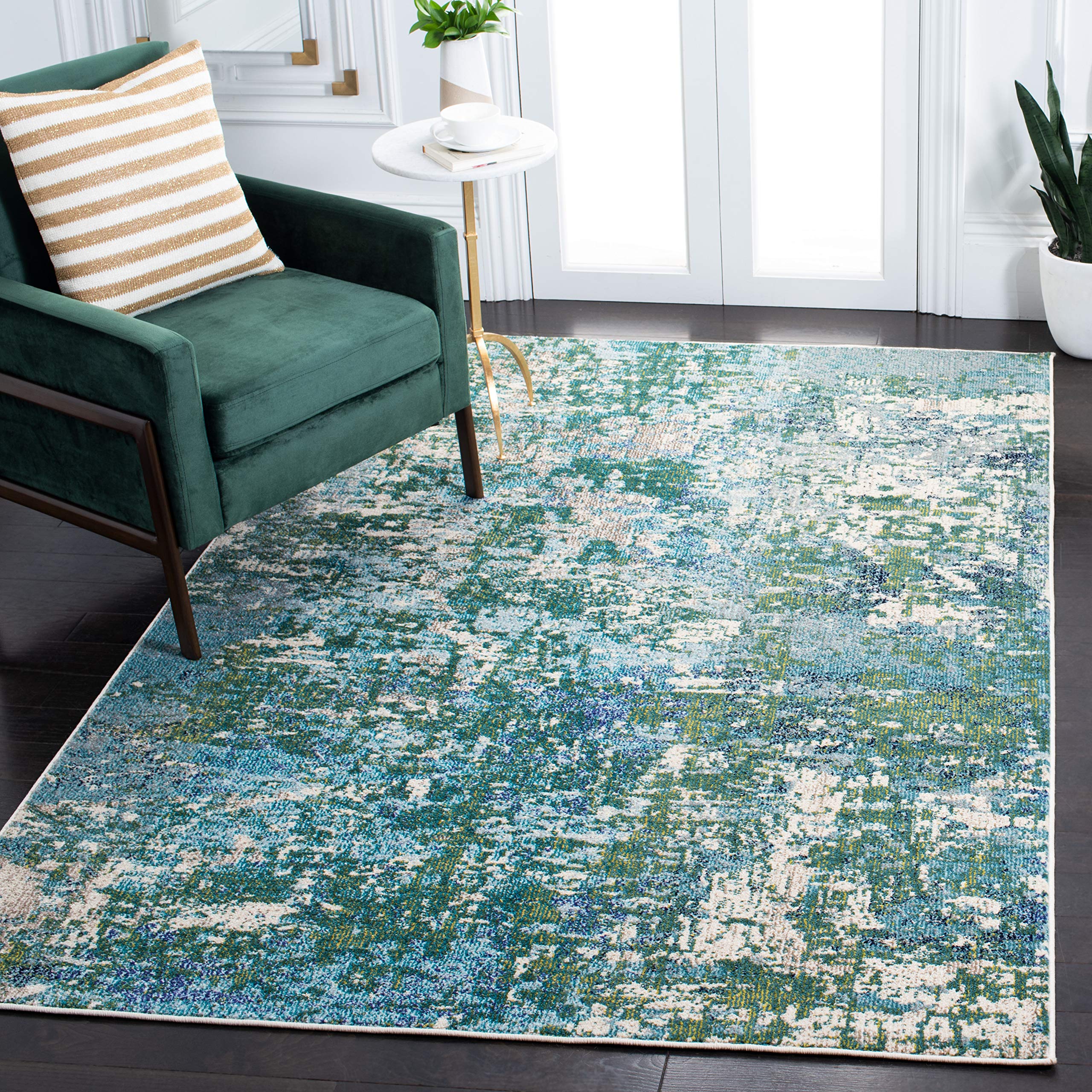 SAFAVIEH Madison Collection 6' x 9' GreenTurquoise MAD471Y Modern Abstract Non-Shedding Living Room Bedroom Area Rug
