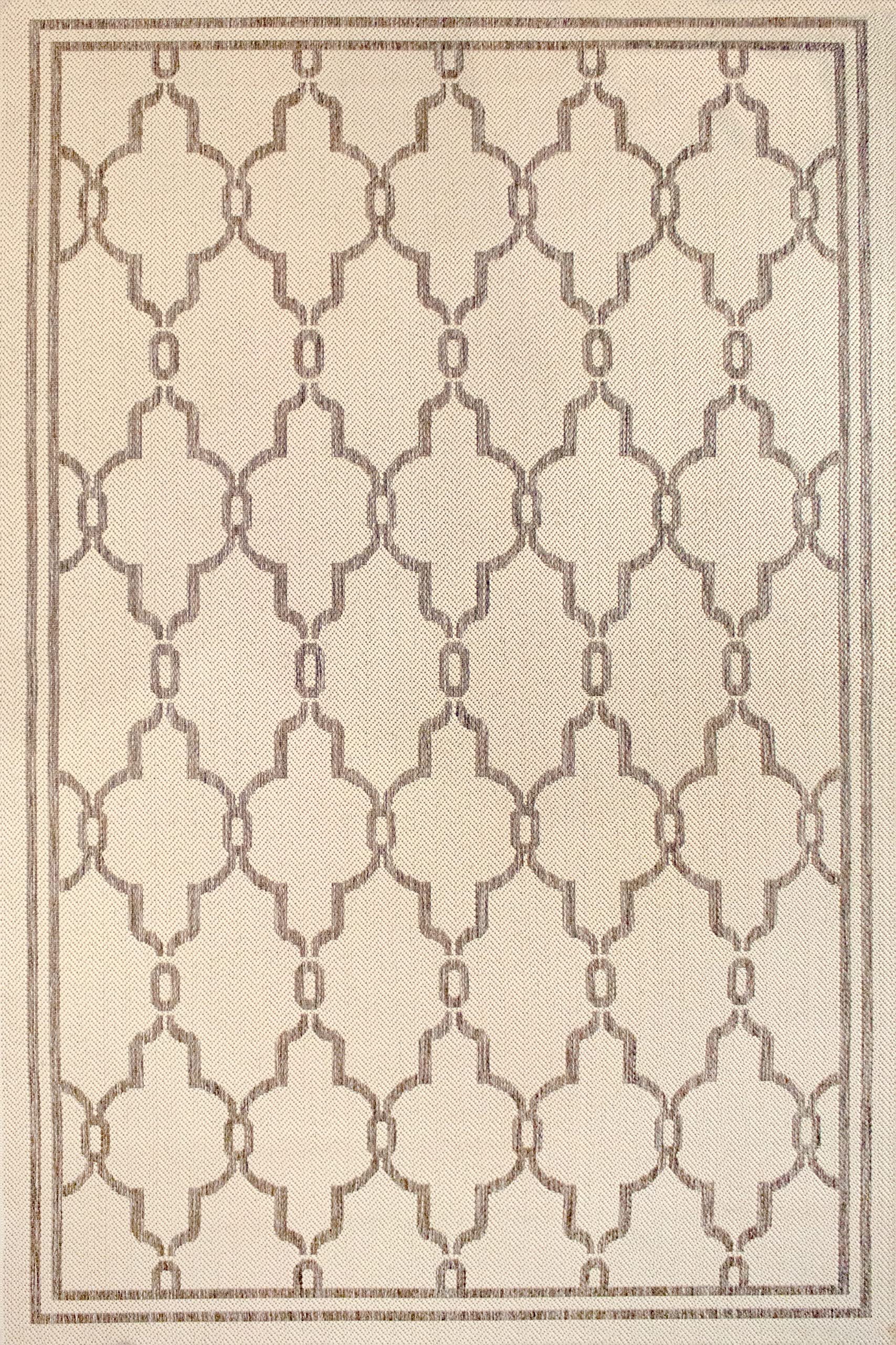 Lord of Rugs Indoor Outdoor Rug Terrace Spanish Tile Pattern Garden Trellis Patio Living Room Kitchen Flatweave Rug Natural/Taupe Small 80x150 cm (2'6"x5')