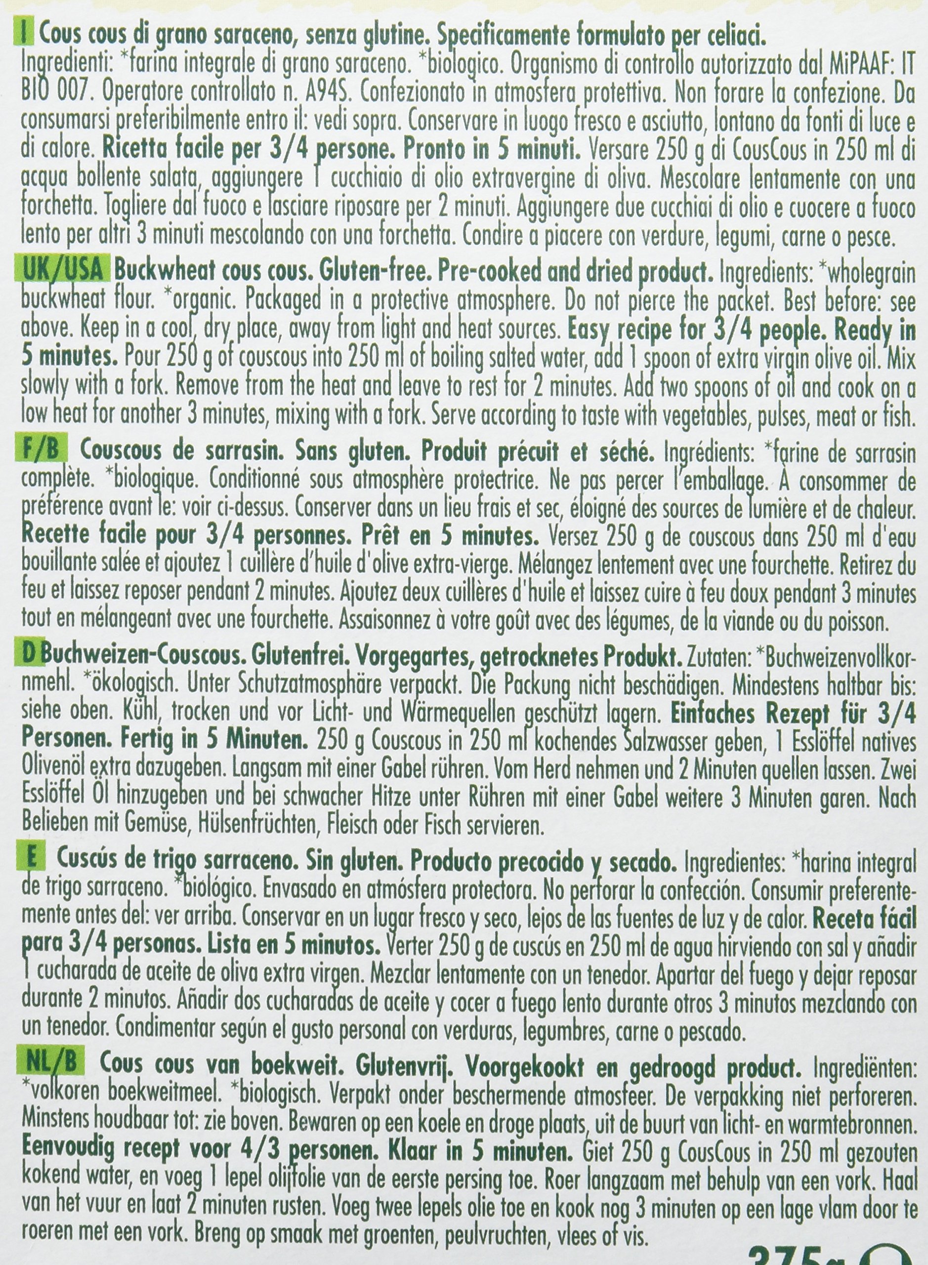 Altricereali Cous Cous Trigo Sarraceno sin Gluten - 4 Paquetes de 1 x 375 gr - Total: 1500 gr