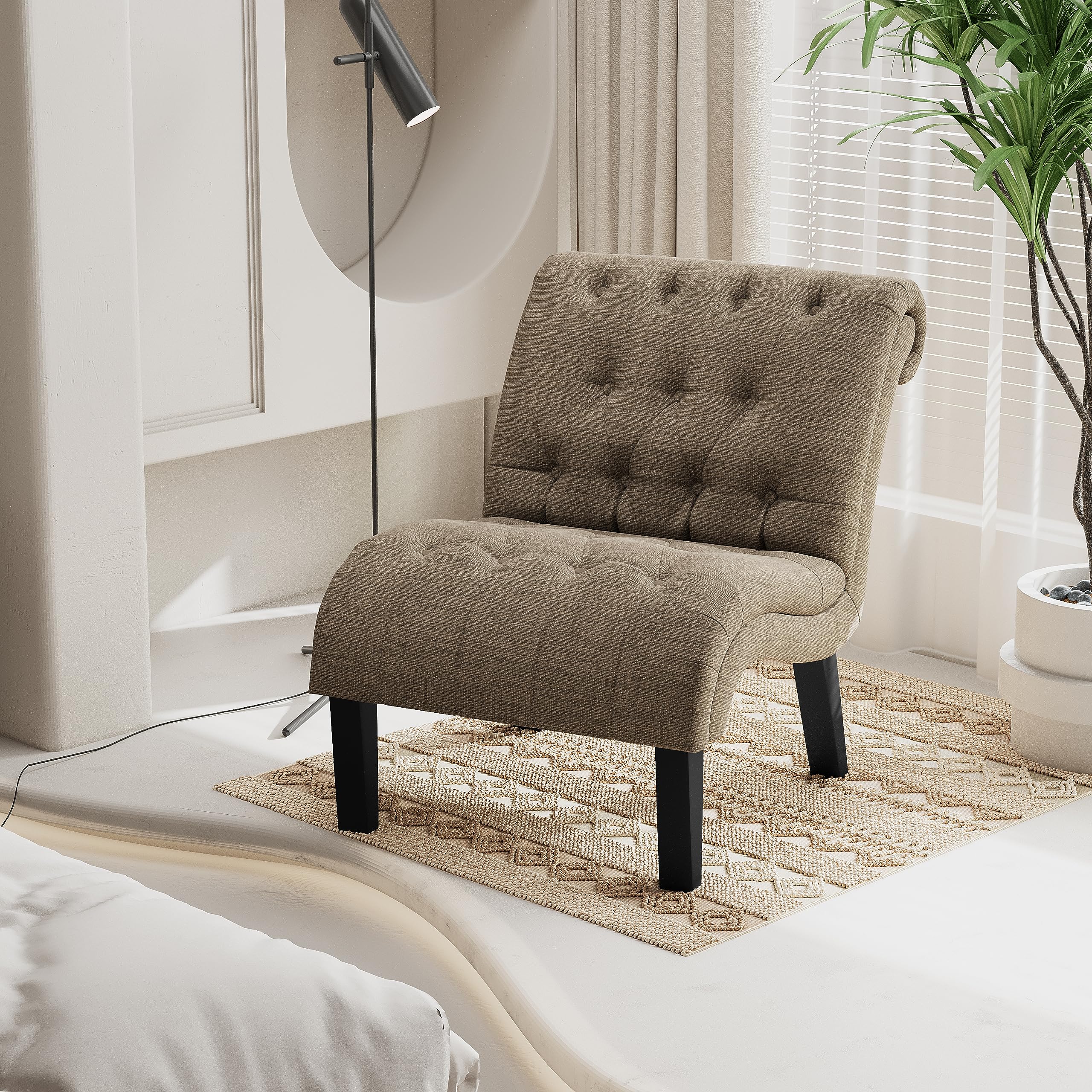 HAOBO Home Accent Chair Button Tufted Slipper Chair Armless Side Chair for Living Room Dining Room Bedroom Funiture