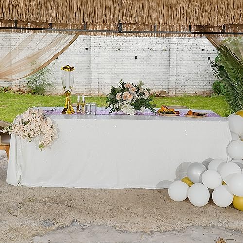 WISPET Mantel de lentejuelas blancas, mantel rectangular de 90 x 132 pulgadas, mantel con purpurina para bodas, baby shower, cenas de fiesta de