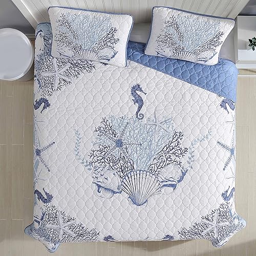 Miniatura 3 de CARIBBEAN JOE Coastal - Juego de edredón de 3 piezas, tamaño King, Beach Delight Denim