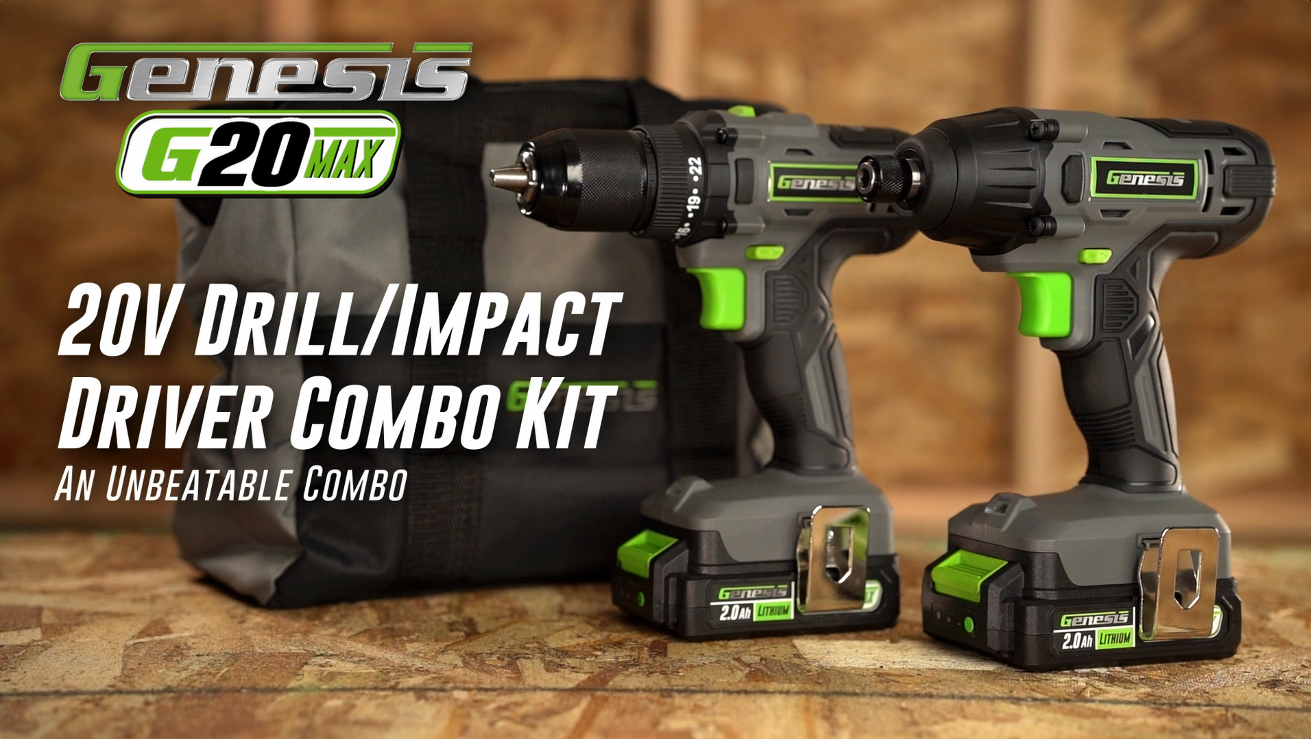 Genesis G20MAX 20V Drill/Impact Driver Combo Kit, LED Light Metal