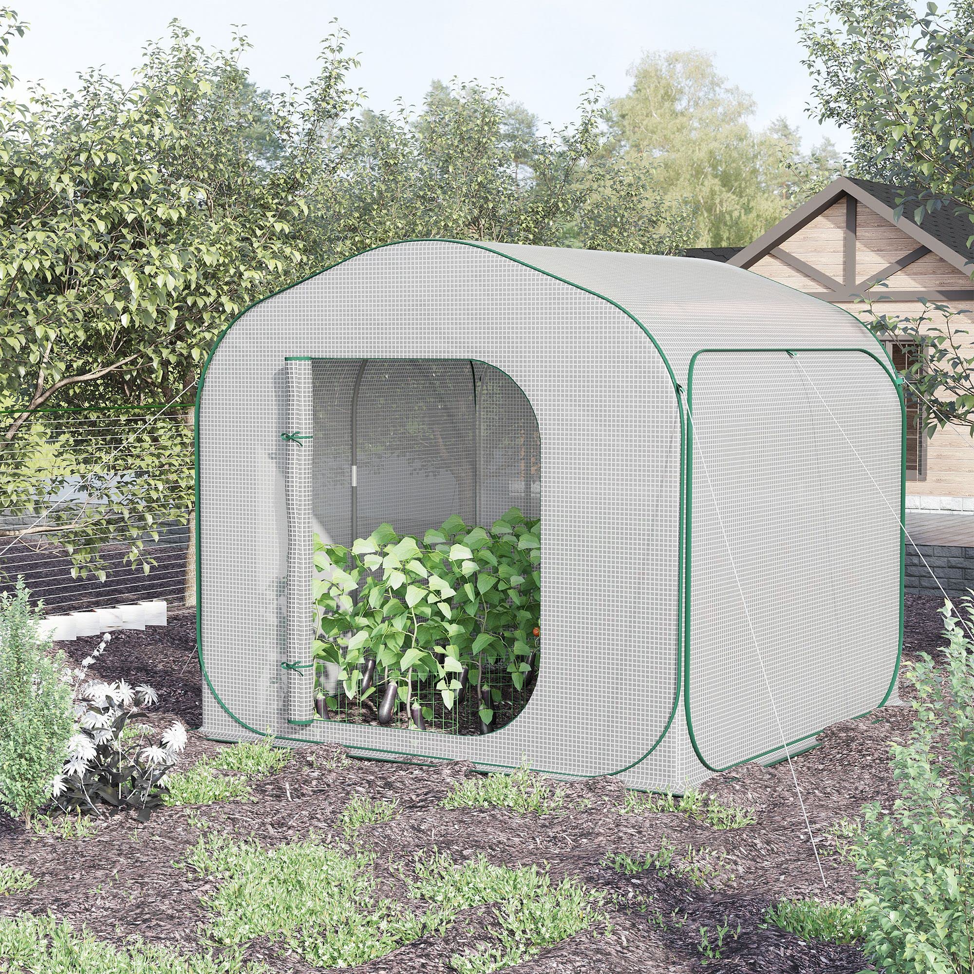 Outsunny Kas Kweekhuis, Weerbestendig, Oprolbare Deur, 200 X 200 X 140 Cm Grun~1l3icr1r83000