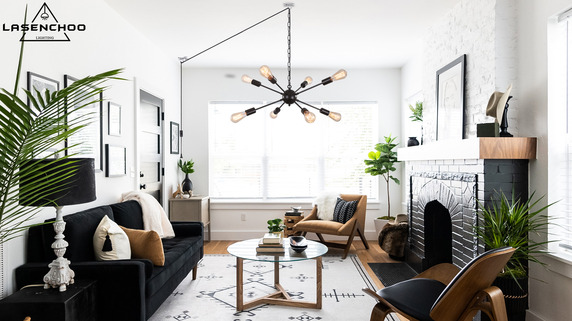 Image of 8 Lights Plug in Chandelier, Hanging Lights Black Plug in Pendant Light