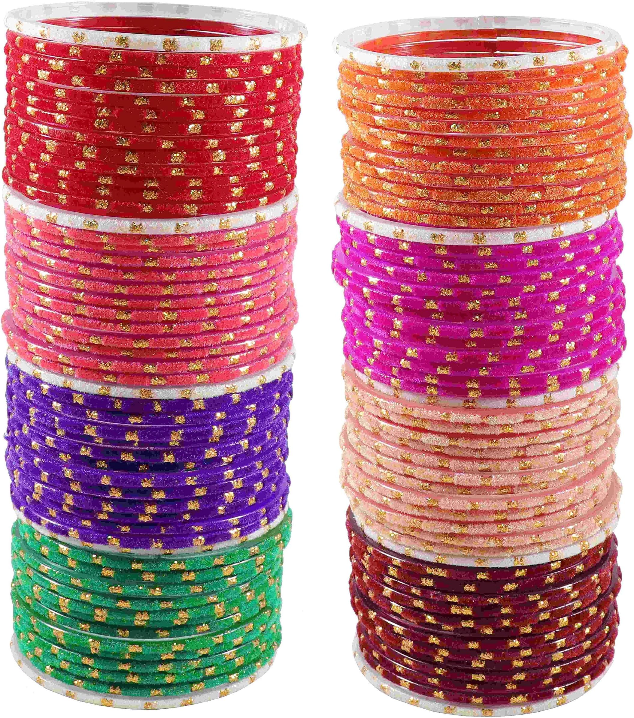 ZULKAStylish Glass Bangle Set for Women & Girls With Crystel Beads & Sparkling Cubic Zirconia | Plain Glass Bangles | Fancy Glass Chudi Set For Weeding, Daily, Festive