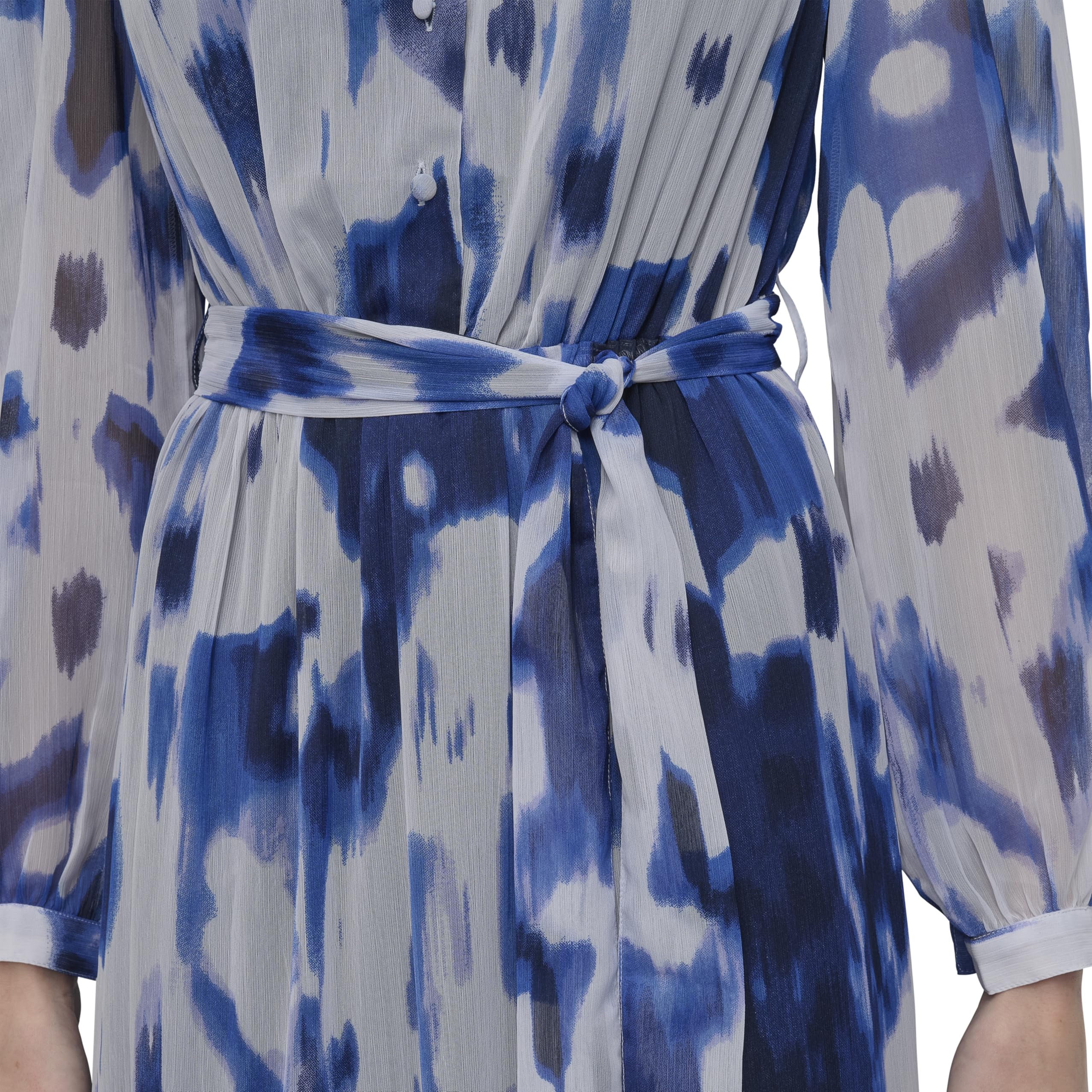 DKNY Long Sleeve V-Neck Tie Waist Midi Dress Vestido Mujer
