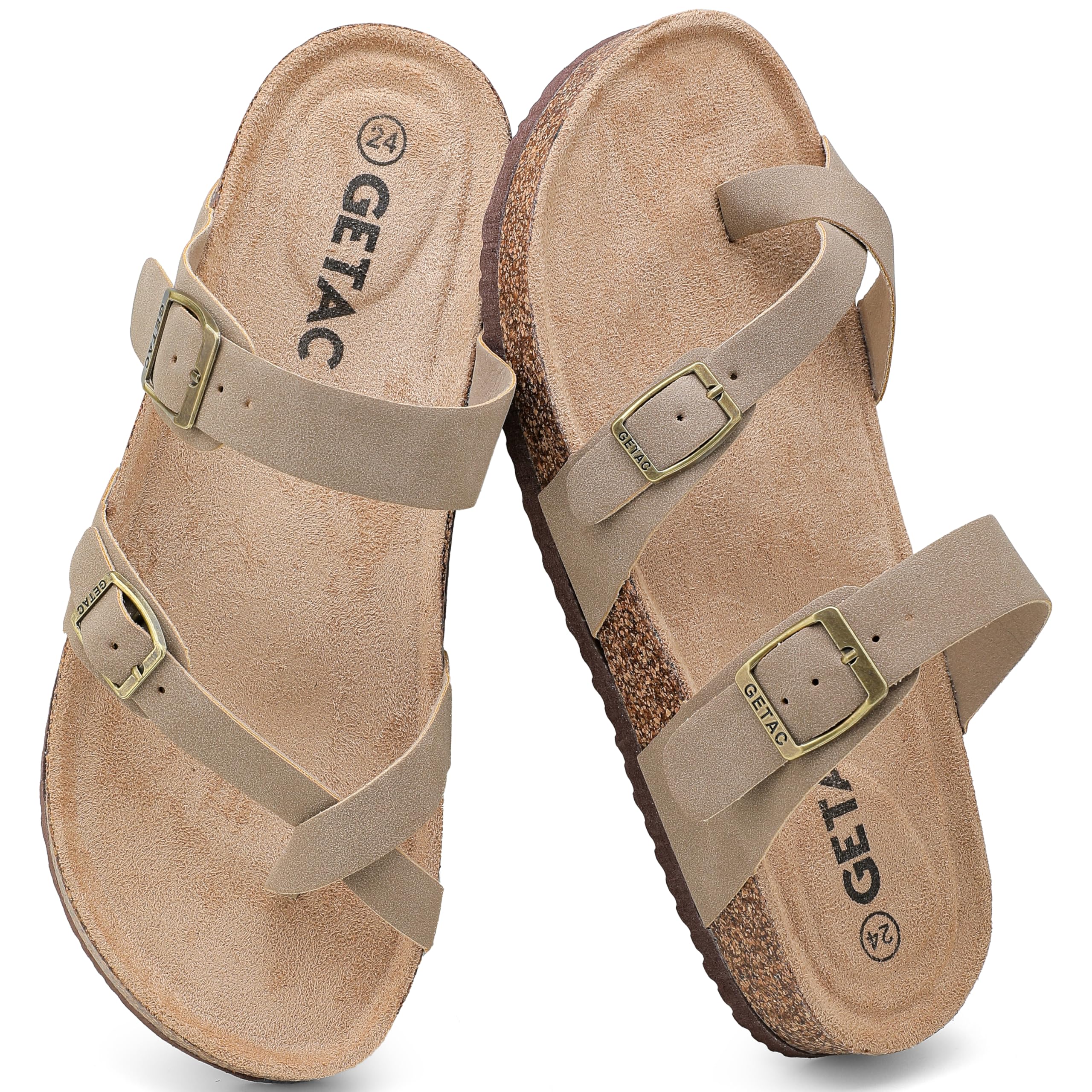 GETAC CHANCLAS MUJER, SANDALIAS HOMBRE Suela Antiderrapante con Plantilla de Corcho EVA PANTUNFLAS Unisex, Correas ajustables con Broche hebilla Empeine abierto Cómodas. (Café oscuro, Sistema tallas calzado JP, Adulto, Medición, 27.0 cm)