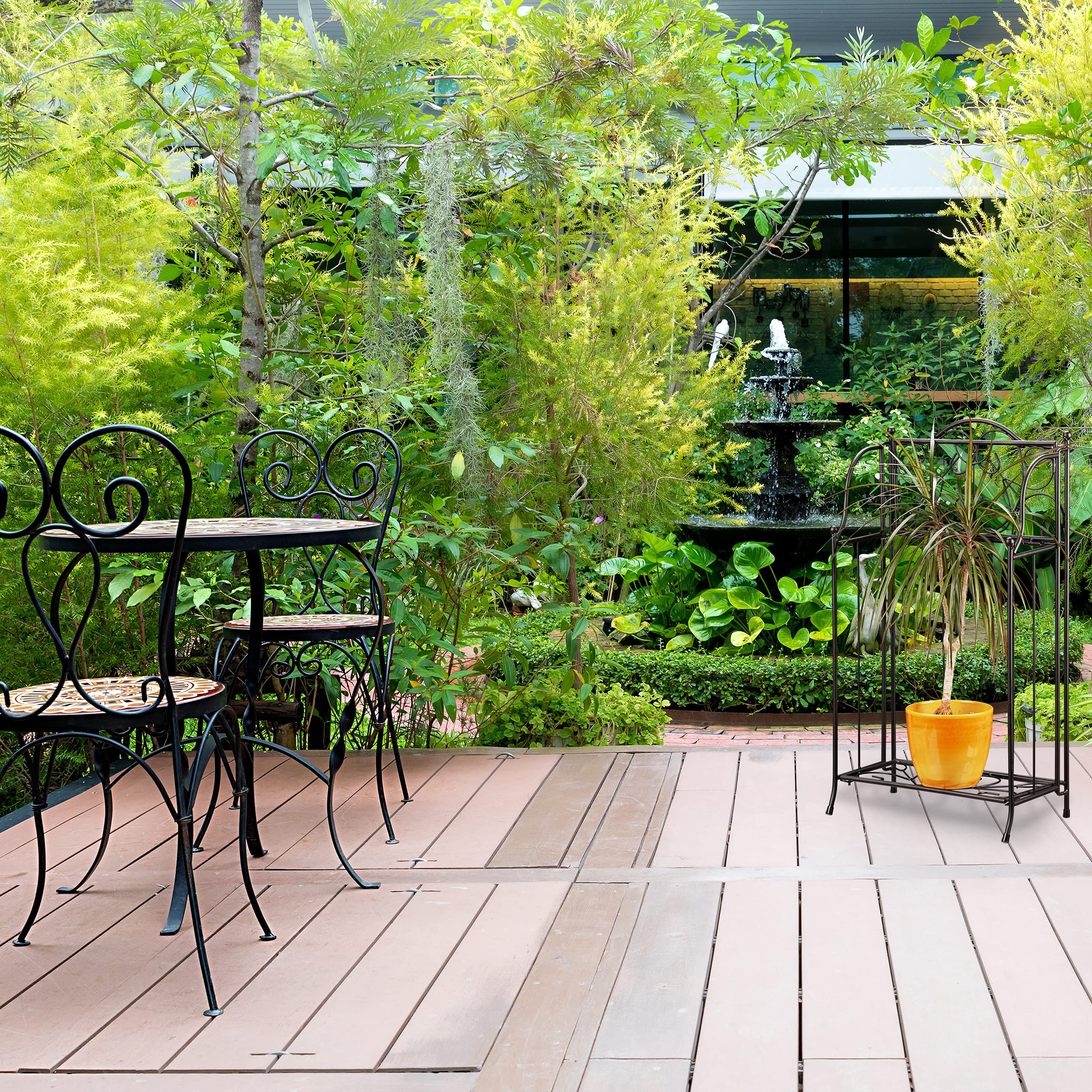 Relaxdays Blumenregal Metall 2-stöckig für Topfpflanzen, Balkon-Deko draußen, stehend HxBxT: 64,5 x 33,5 x 18cm, schwarz, 18 x 33.5 x 64.5 cm