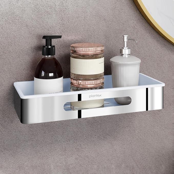 Plantex Bathroom Shelf Rack/ABS & Stainless Steel Shelf for Bathroom Rack/Bathroom Organiser/Kitchen Shelves -(14x5 inches, Chrome)