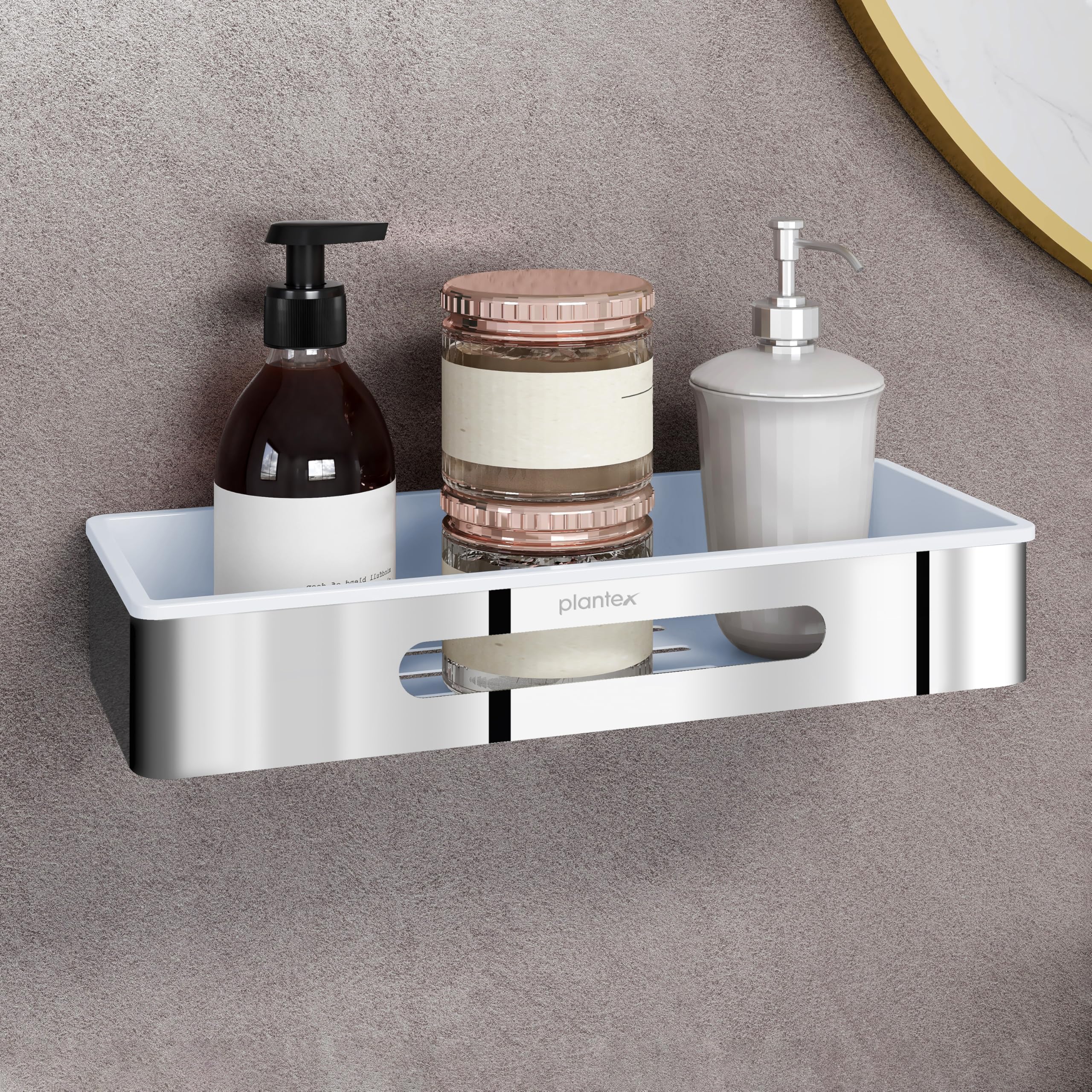 Plantex Wall Mounted Shelf for Bathroom/ABS & Stainless Steel Shelf for Kitchen/Living Room/Bathroom Holders (14x5 Inches, Chrome)-image-45