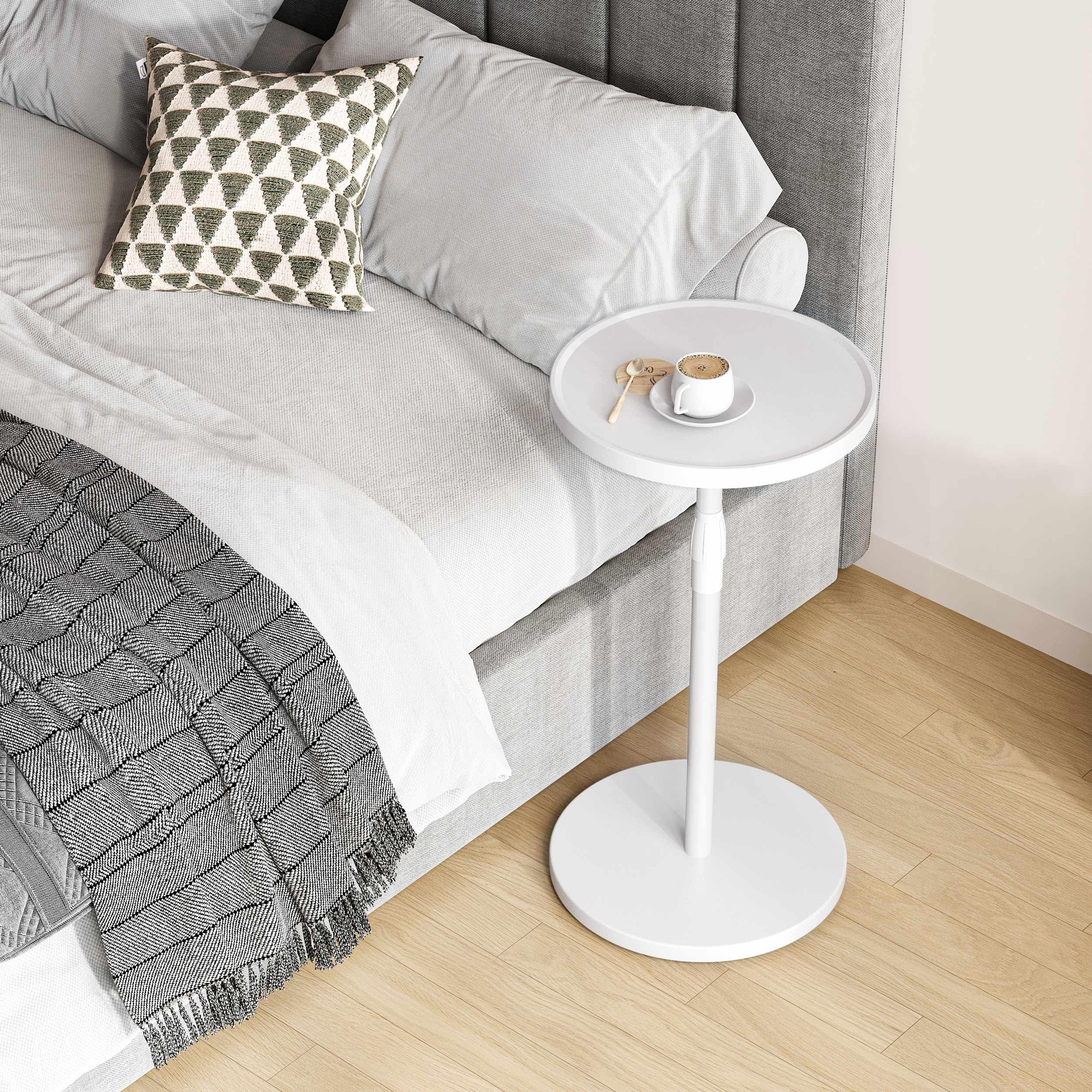 Table d'appoint Réglable en Hauteur Bout de Canape en Bois Petite Table Basse Ronde Compacte pour Petits Espaces Blanc ET-010WW