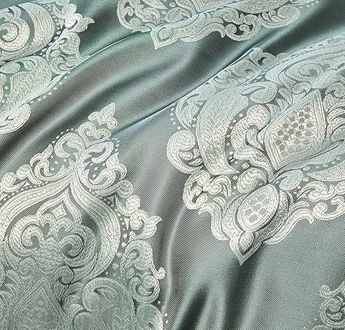 Miniatura 4 de Trinity - Juego de edredón de lujo de 7 piezas, edredón tradicional de medallón jacquard gris y verde con cojines decorativos y fundas de almohada,