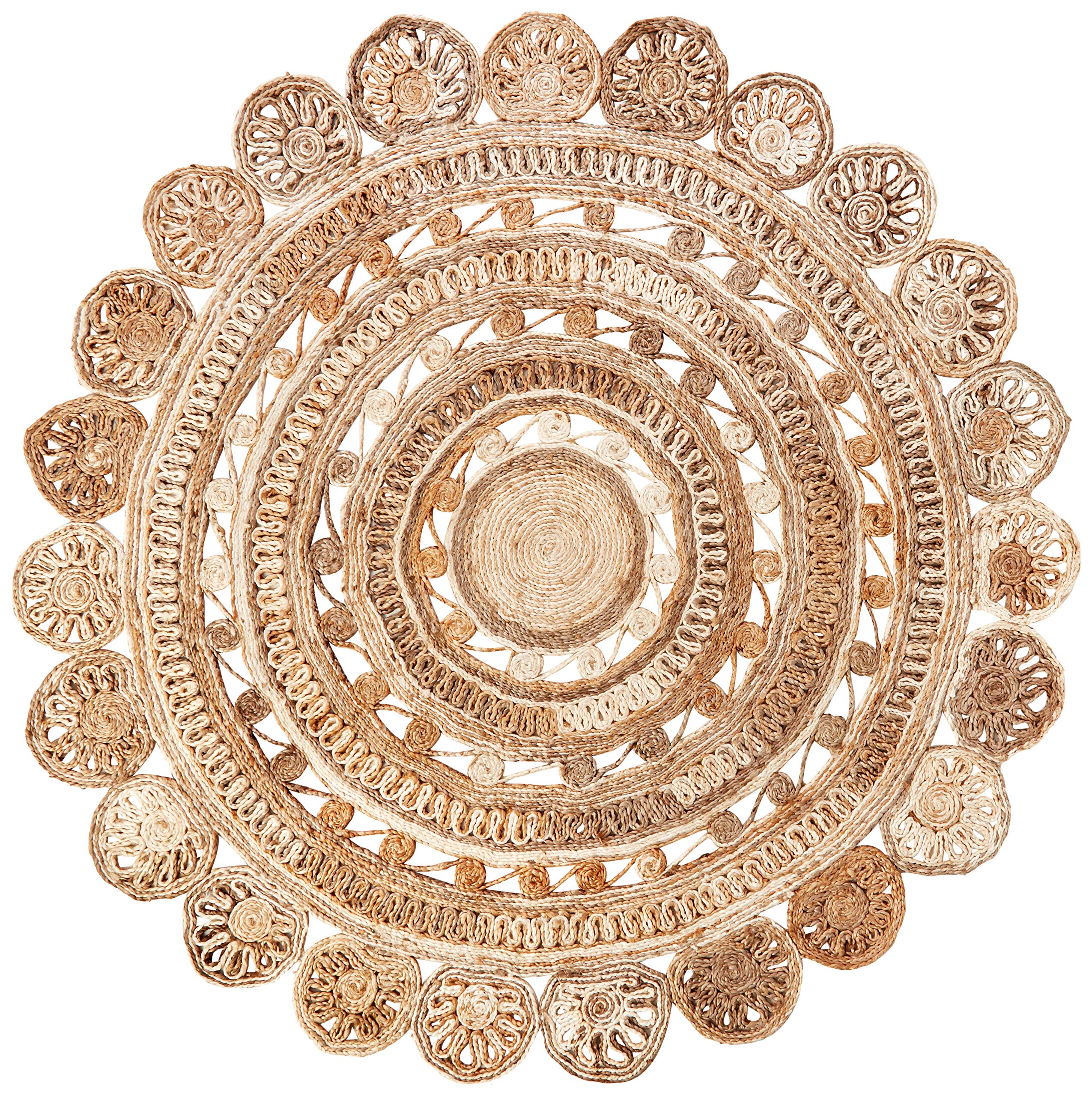 Ox Bay Organic Jute Medallion Area Rug, Bleach and Natural, Round 47x47