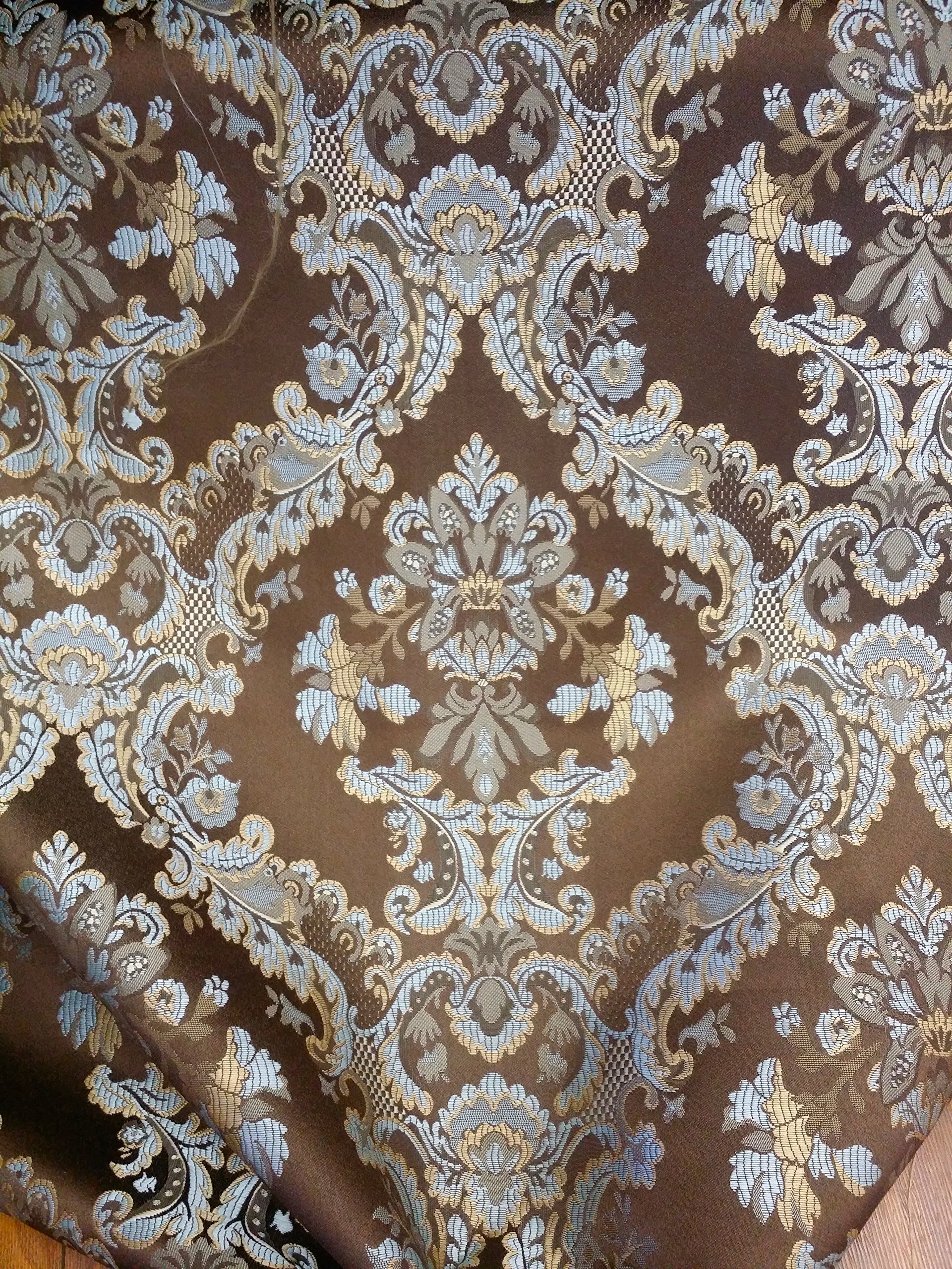 Damask Upholstery and Drapery, Jacquard Fabric, Sold by The Yard,7 Colors (6yds, Chocolate/Blue)